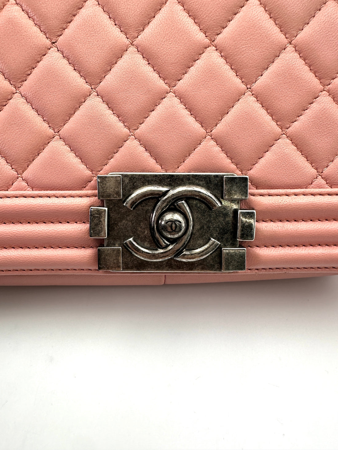 Chanel LeBoy Pink Quilted Lambskin Medium Size Flap Bag With Aged Silver Buckle(20***24) CC1834