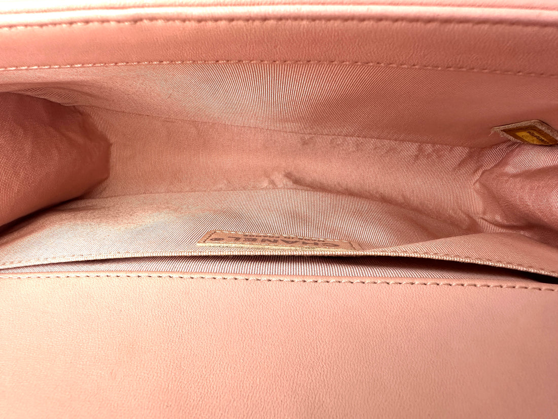 Chanel LeBoy Pink Quilted Lambskin Medium Size Flap Bag With Aged Silver Buckle(20***24) CC1834