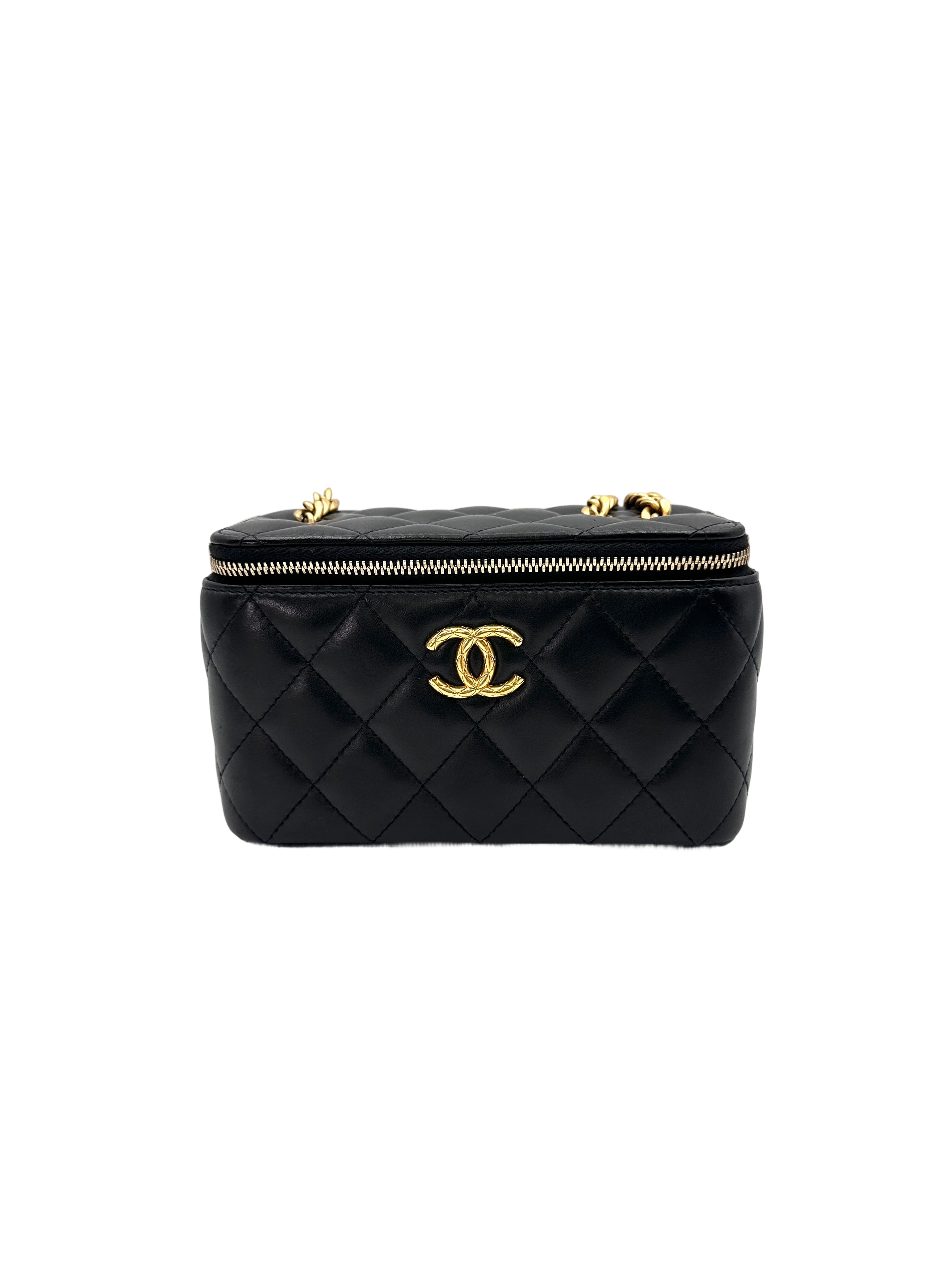 Chanel Black Quilted Leather Vanity Case With Gold Hardware(JT***N1) CC1840