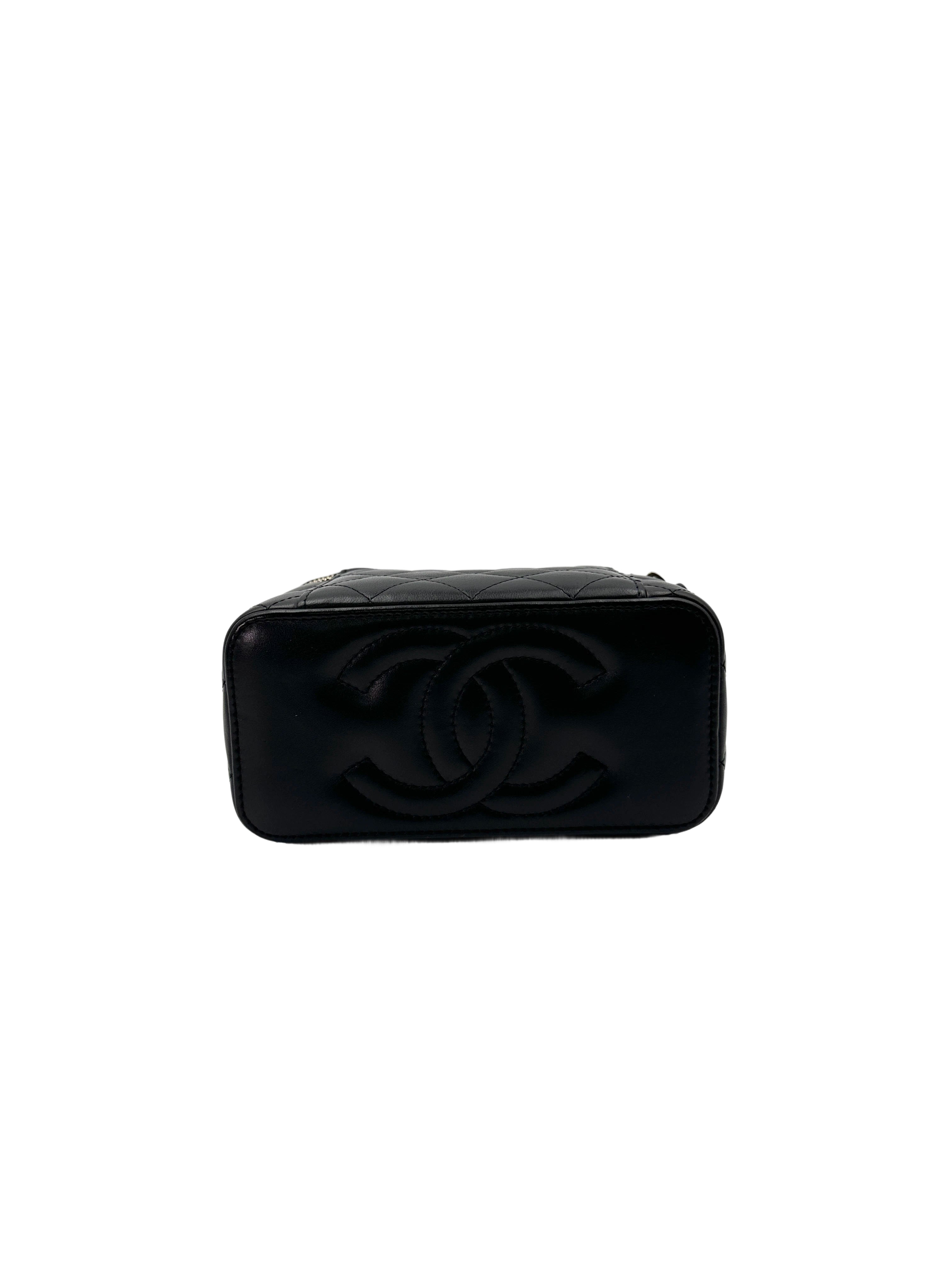Chanel Black Quilted Leather Vanity Case With Gold Hardware(JT***N1) CC1840