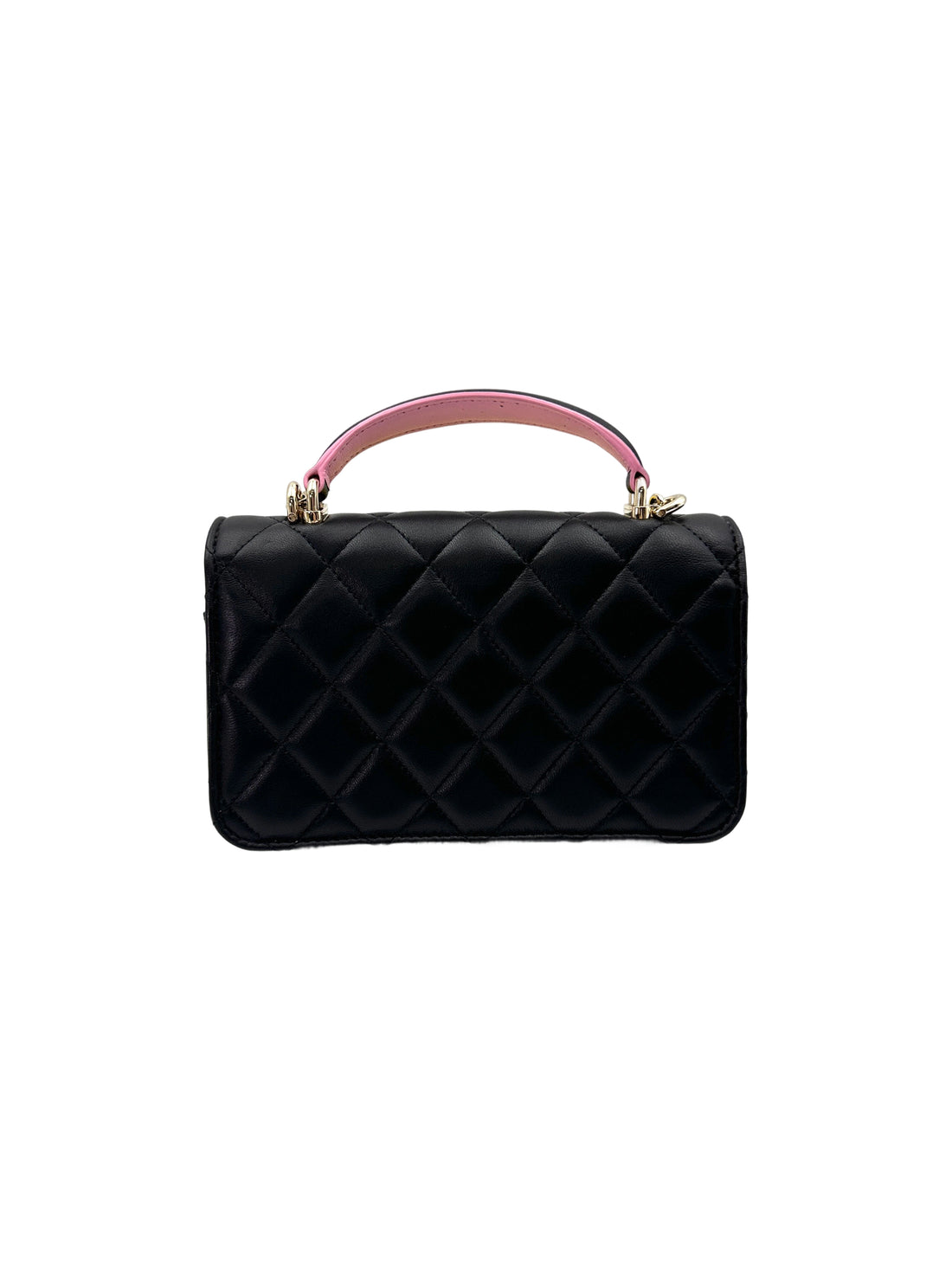 Chanel Black Quilted Leather Pink Top Handle Bag(C8***04) IRIS192