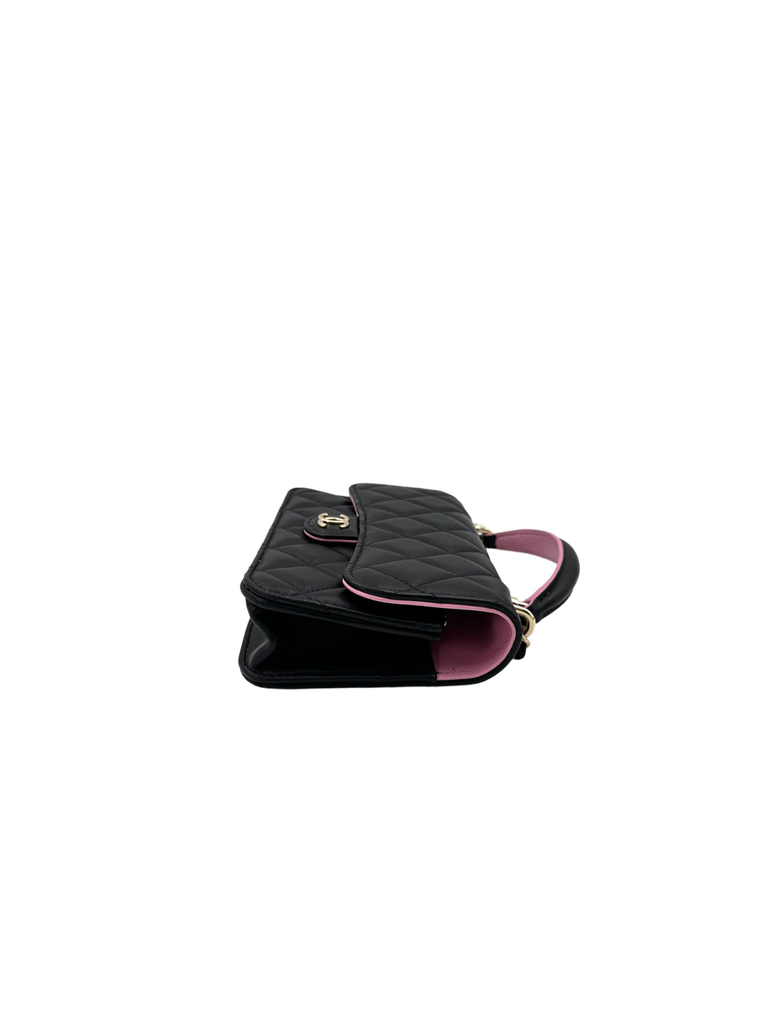 Chanel Black Quilted Leather Pink Top Handle Bag(C8***04) IRIS192