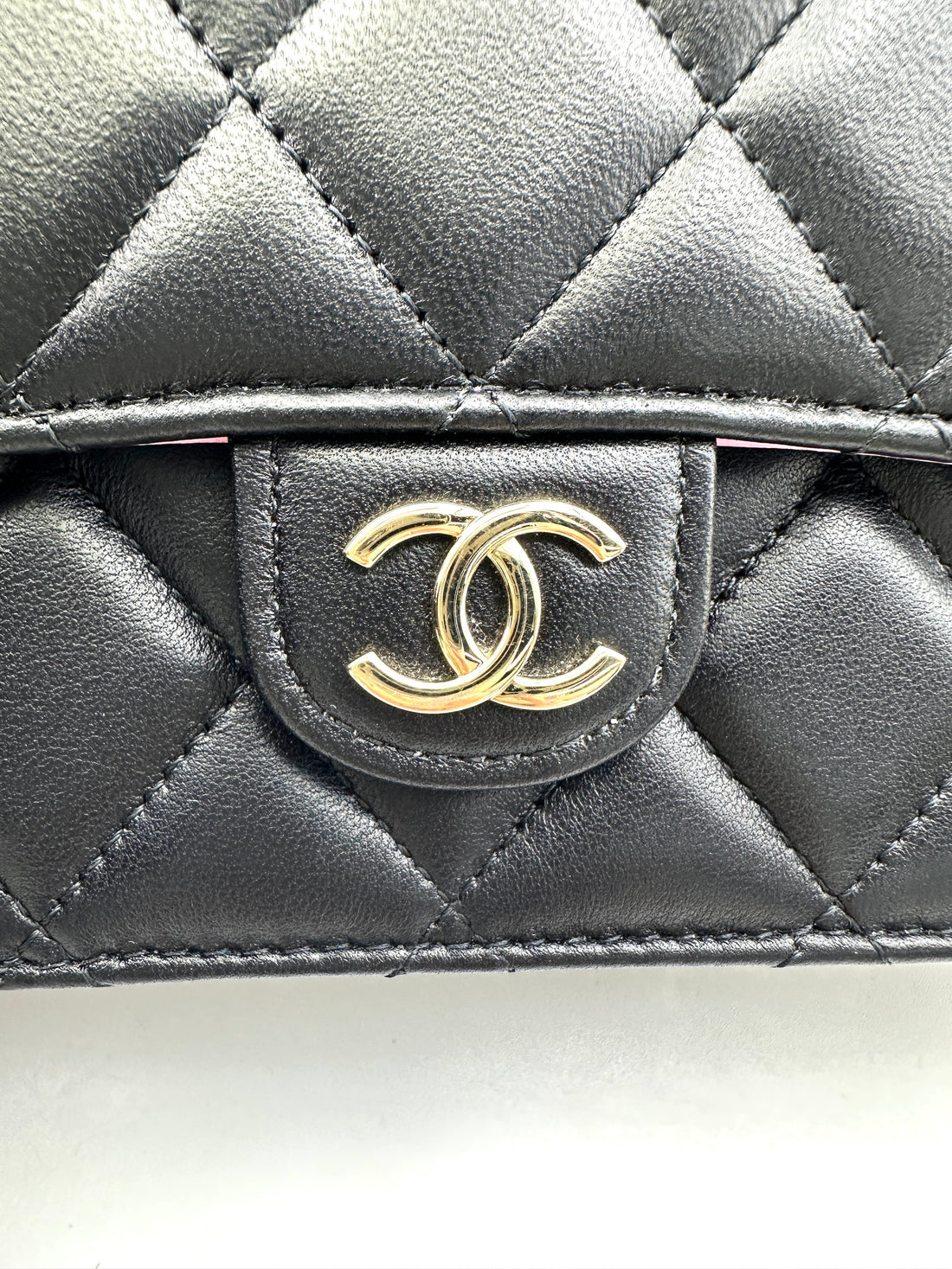 Chanel Black Quilted Leather Pink Top Handle Bag(C8***04) IRIS192