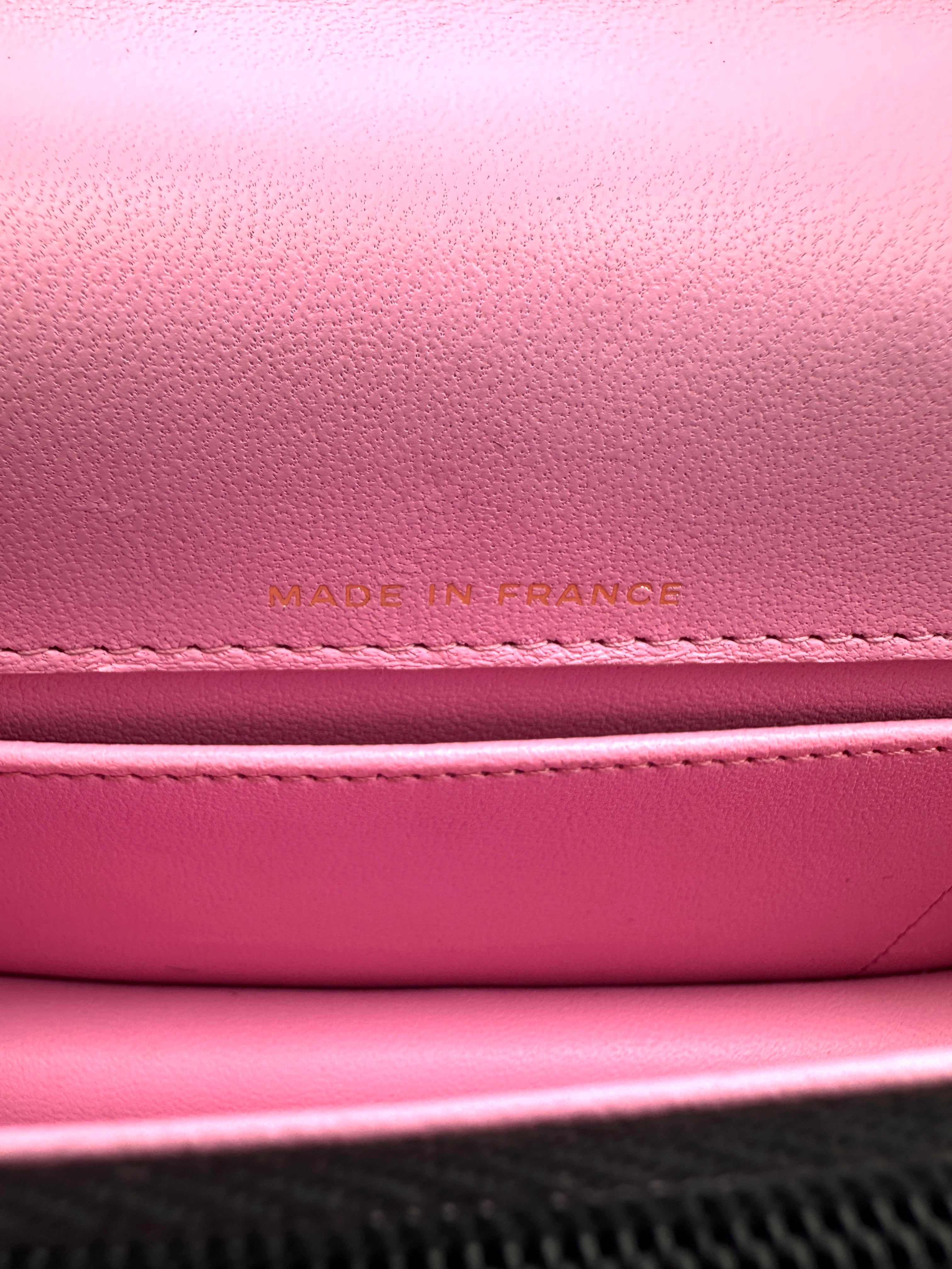 Chanel Black Quilted Leather Pink Top Handle Bag(C8***04) IRIS192