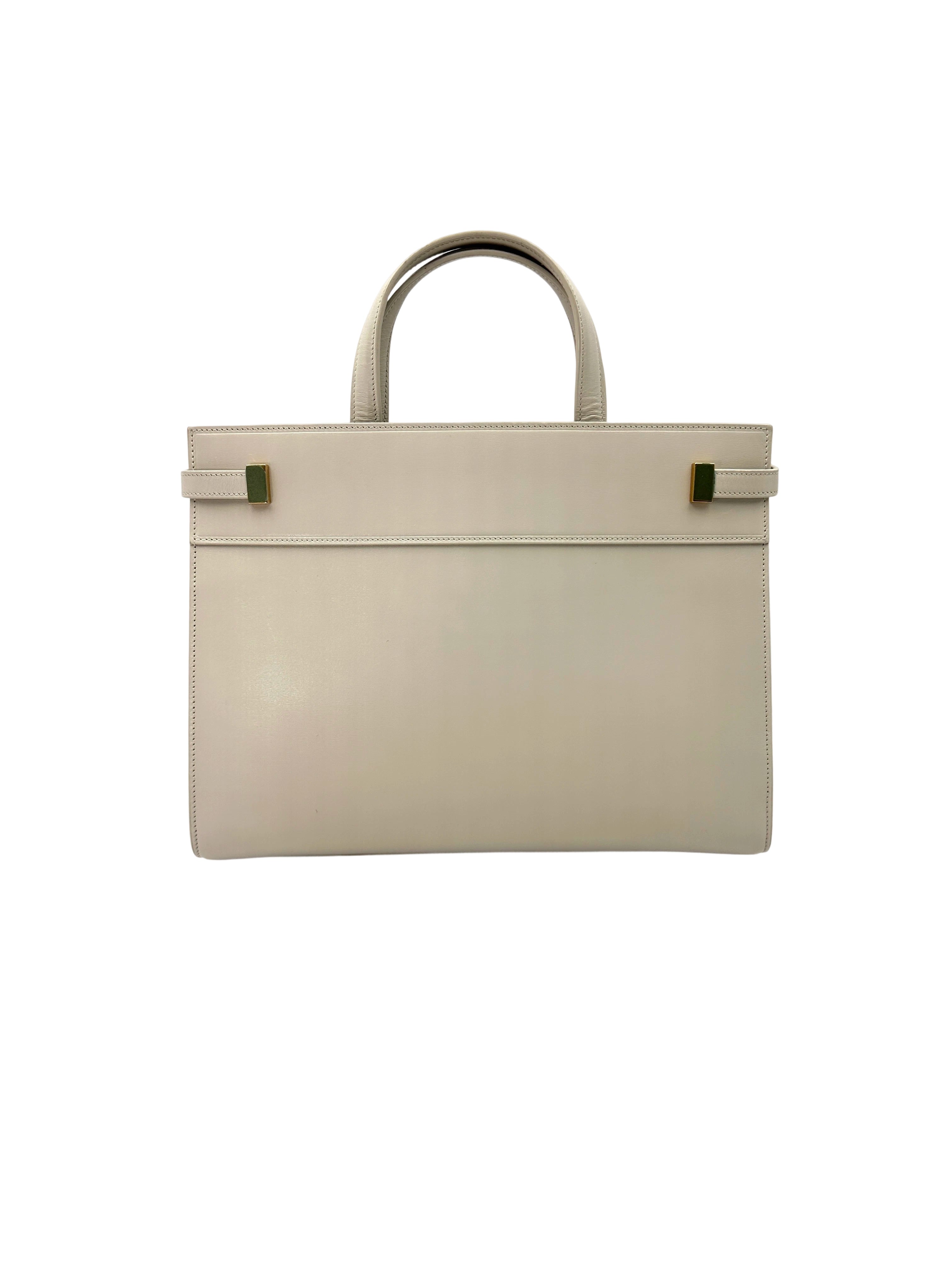 Saint Laurent Manhattan White Leather Handle Bag With Gold Hardware SL193