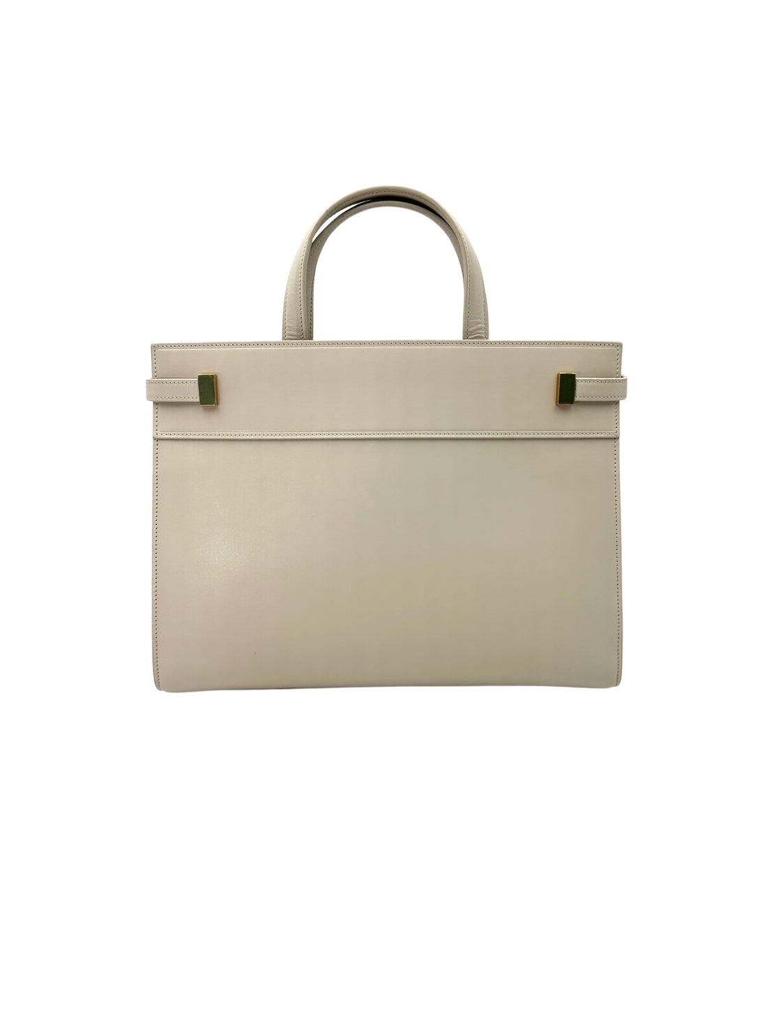 Saint Laurent Manhattan White Leather Handle Bag With Gold Hardware SL193