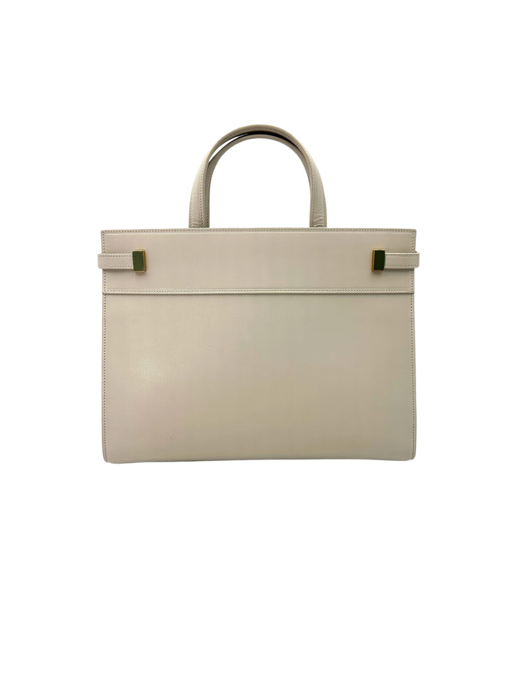 Saint Laurent Manhattan White Leather Handle Bag With Gold Hardware SL193