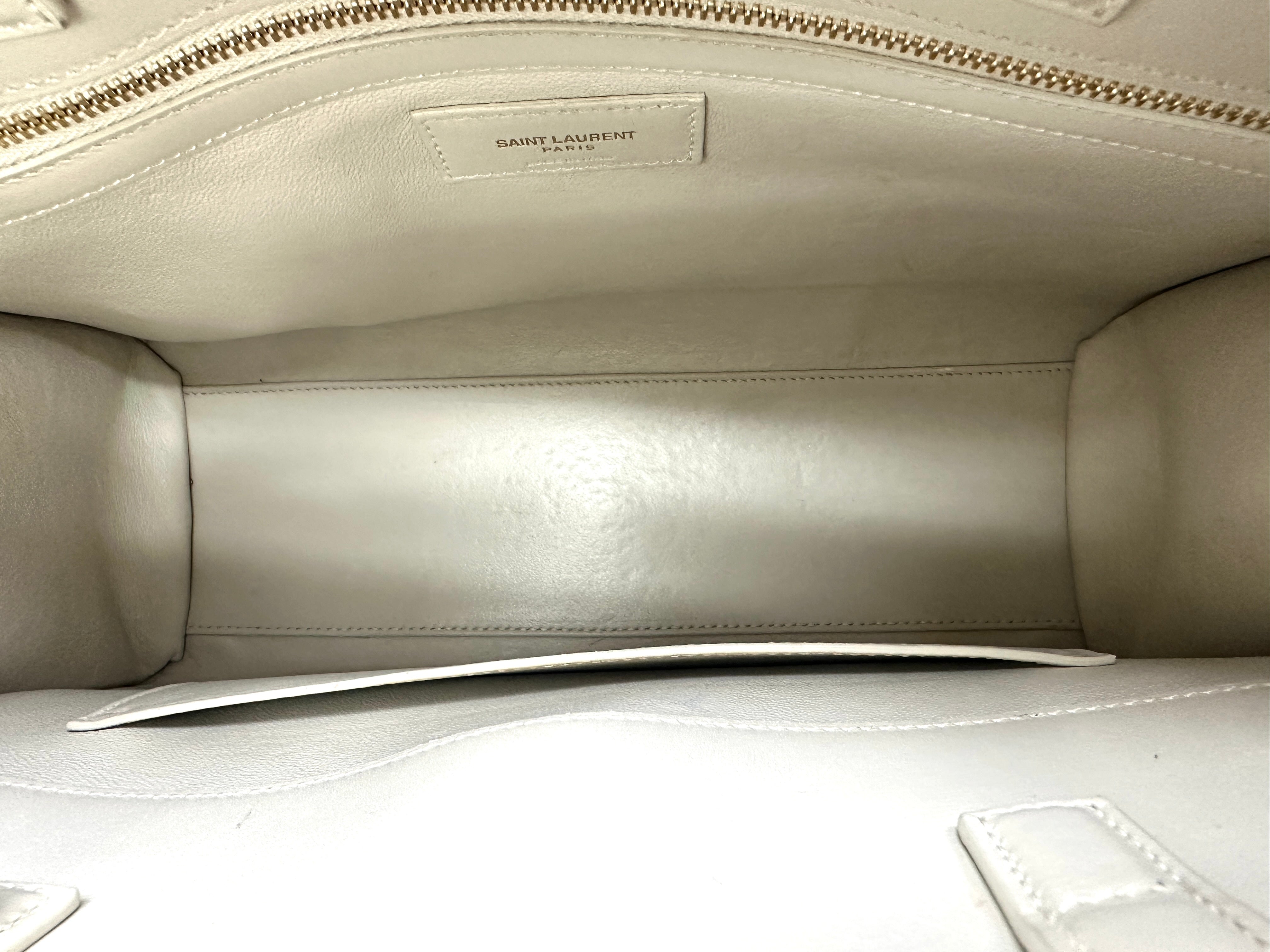 Saint Laurent Manhattan White Leather Handle Bag With Gold Hardware SL193