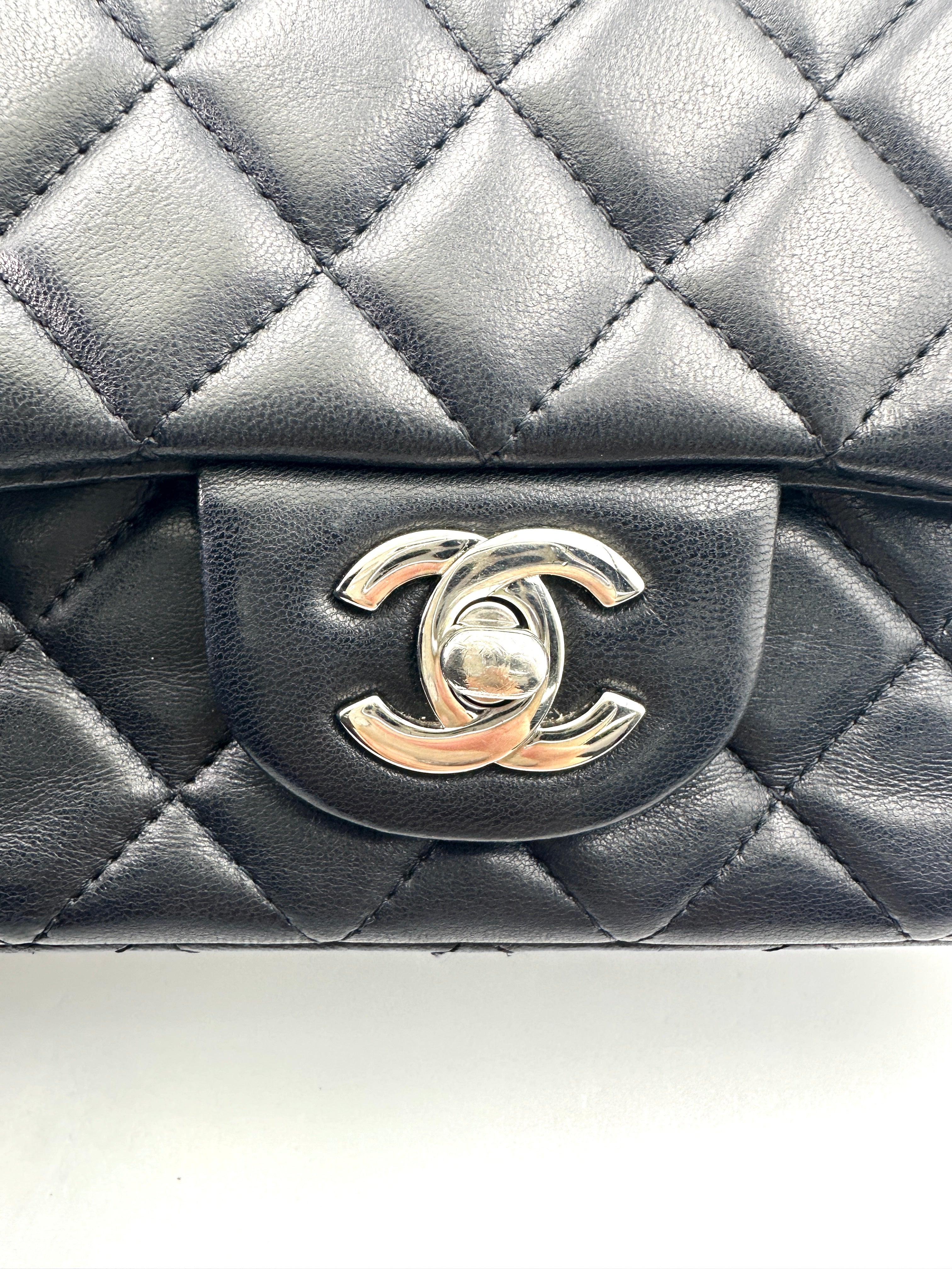 Chanel Classic Flap Black Quilted Leather Flap Bag With Silver Buckle(21***15) IRIS193