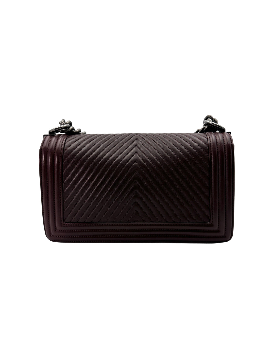 Chanel LeBoy Dark Red Chevron Quilted Leather Medium Size Flap Bag With Silver Buckle(19***47) CC1839