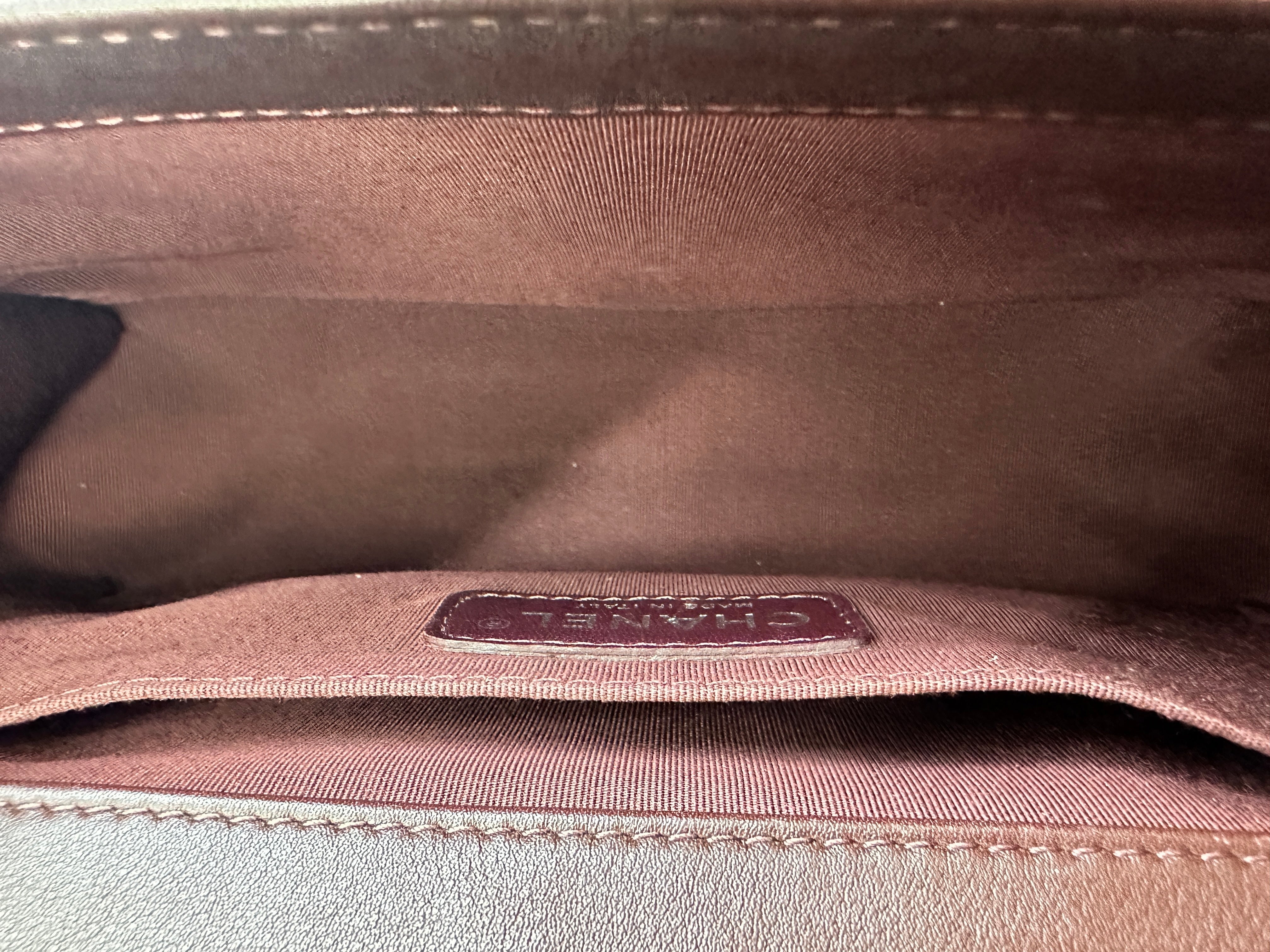 Chanel LeBoy Dark Red Chevron Quilted Leather Medium Size Flap Bag With Silver Buckle(19***47) CC1839