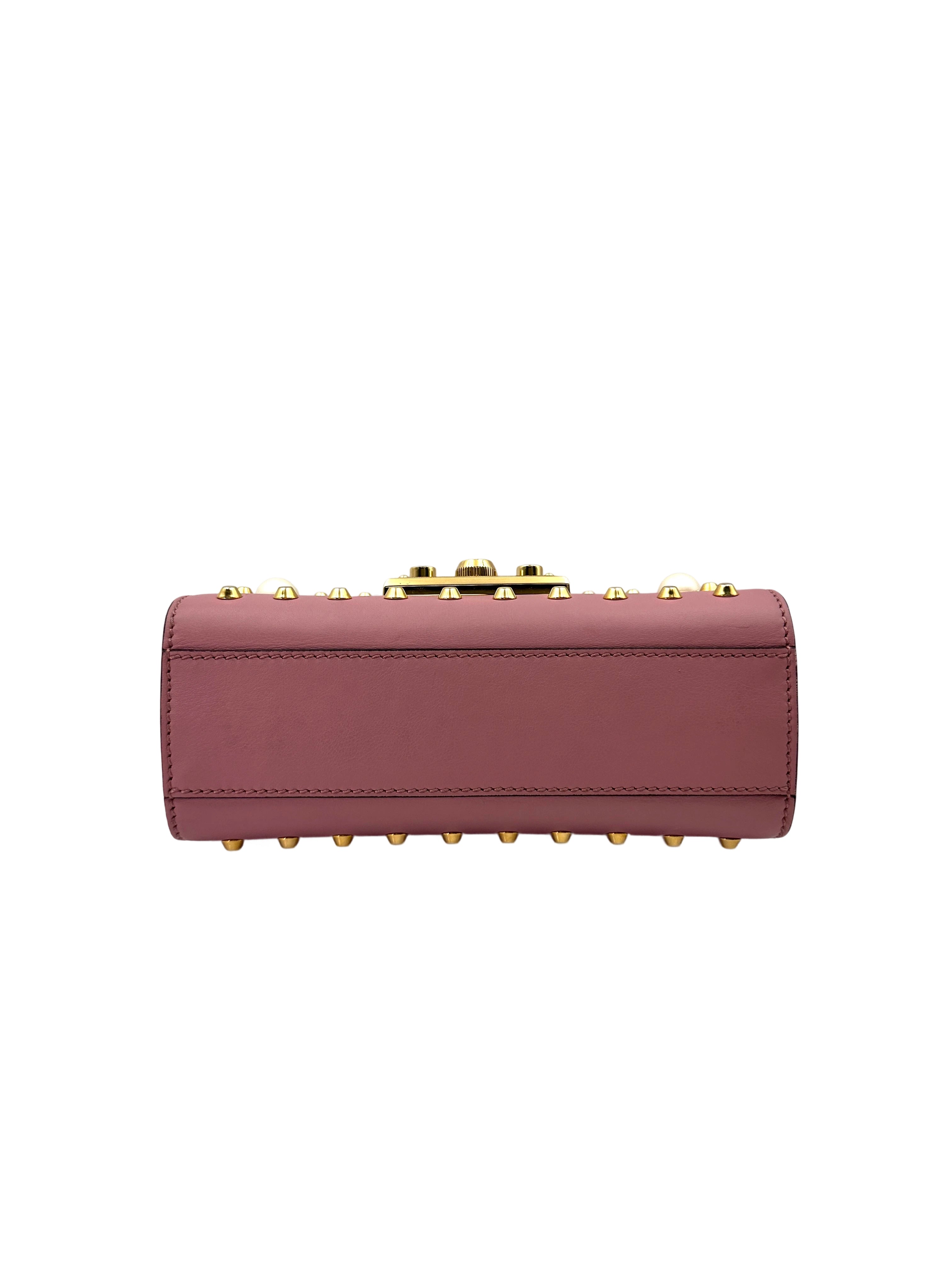Gucci Padlock Pink Pearl Studded Leather Chain Bag With Gold Hardware IRIS195
