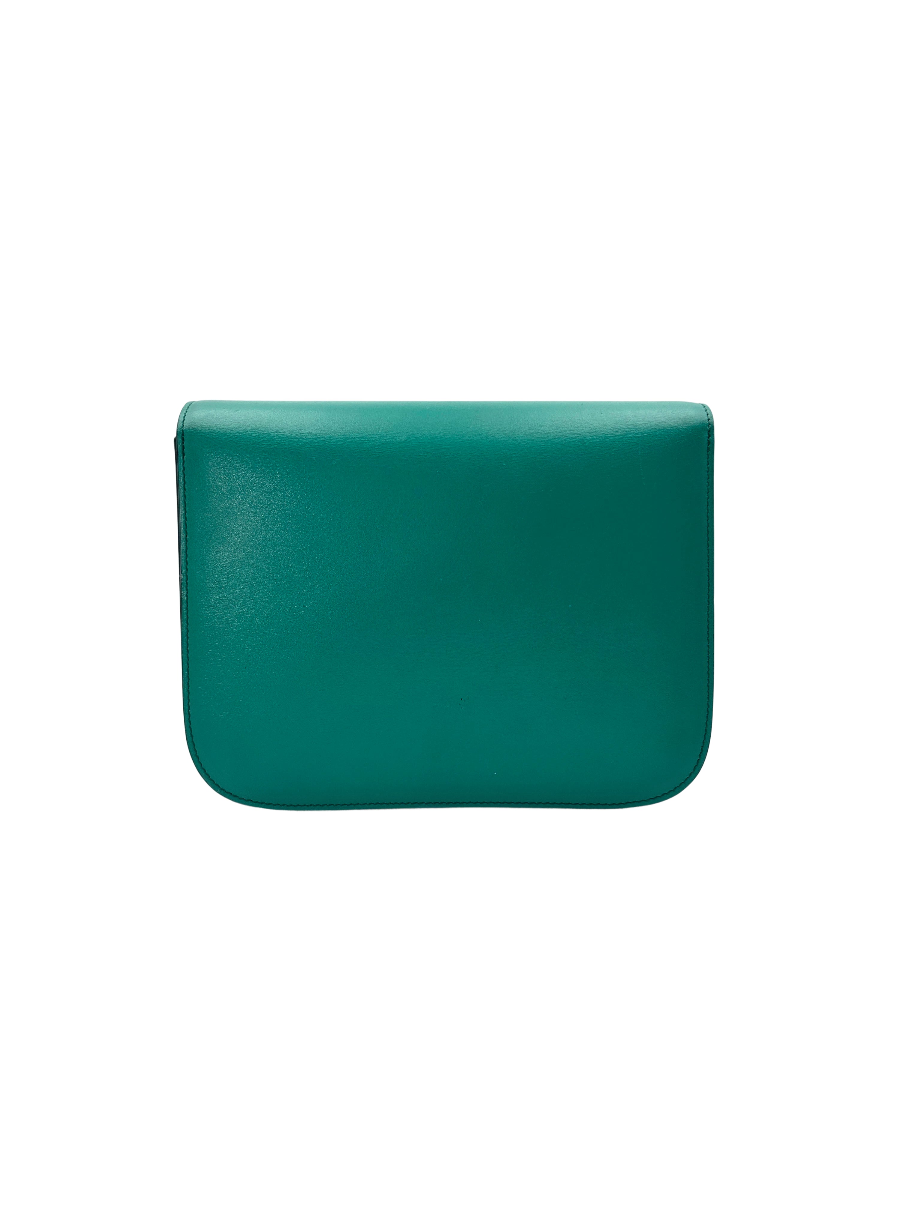 Celine Classic Box Green Leather Medium Size Shoulder Bag CE154