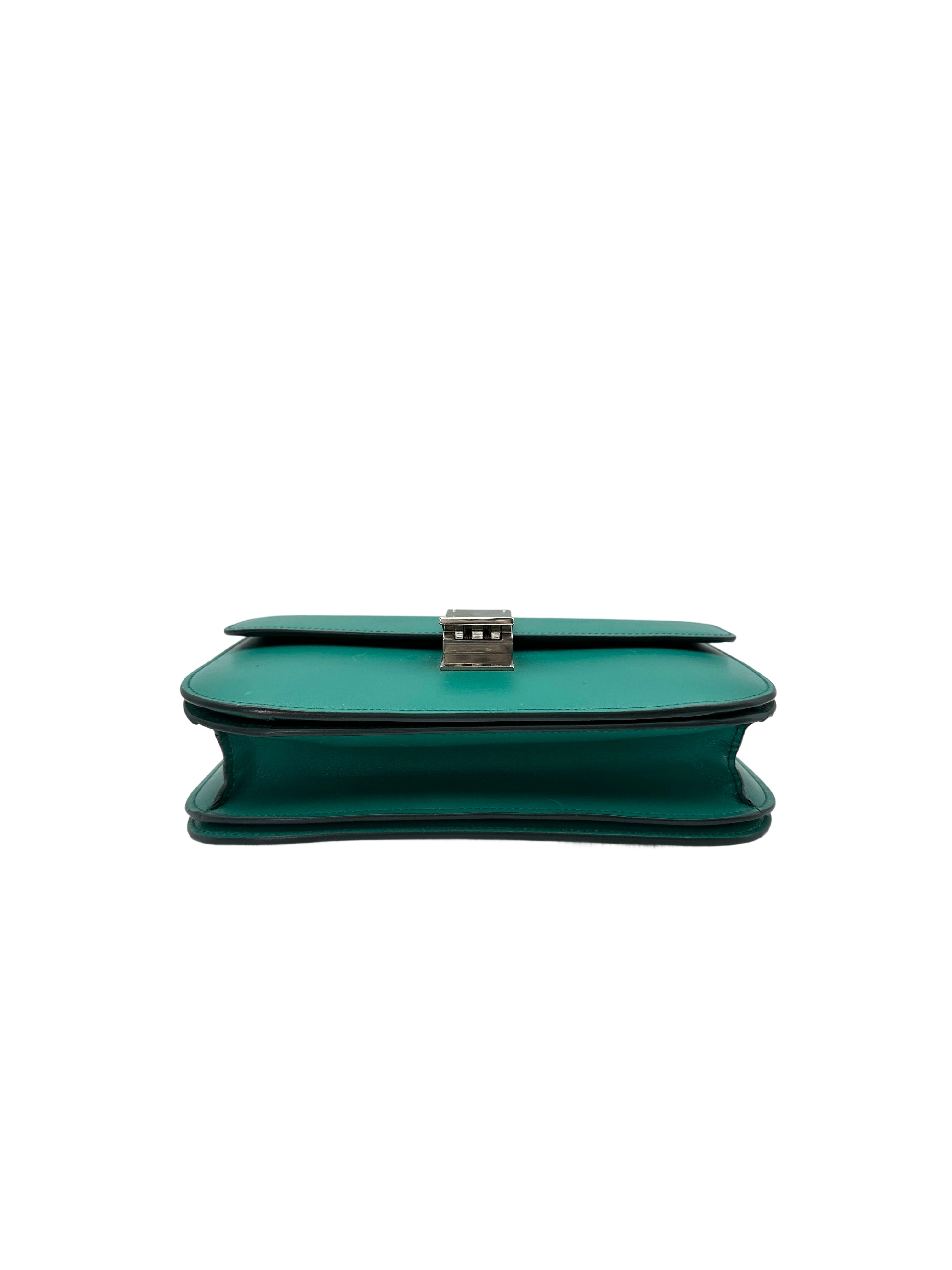 Celine Classic Box Green Leather Medium Size Shoulder Bag CE154