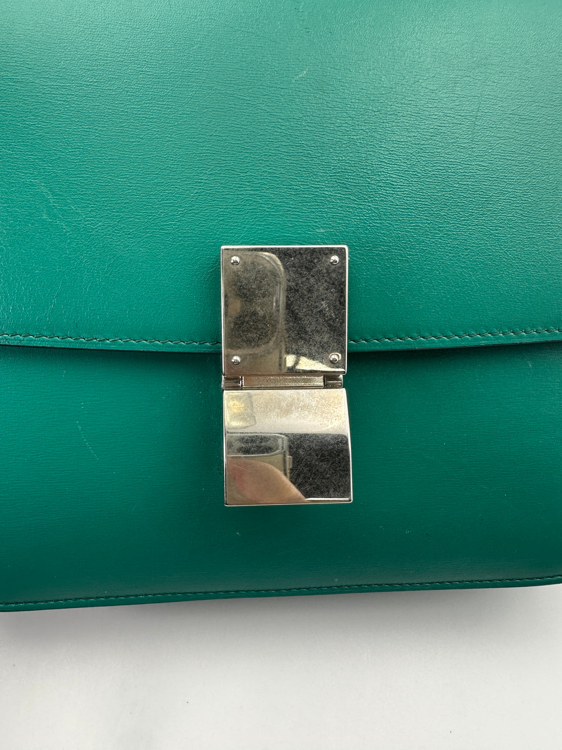 Celine Classic Box Green Leather Medium Size Shoulder Bag CE154