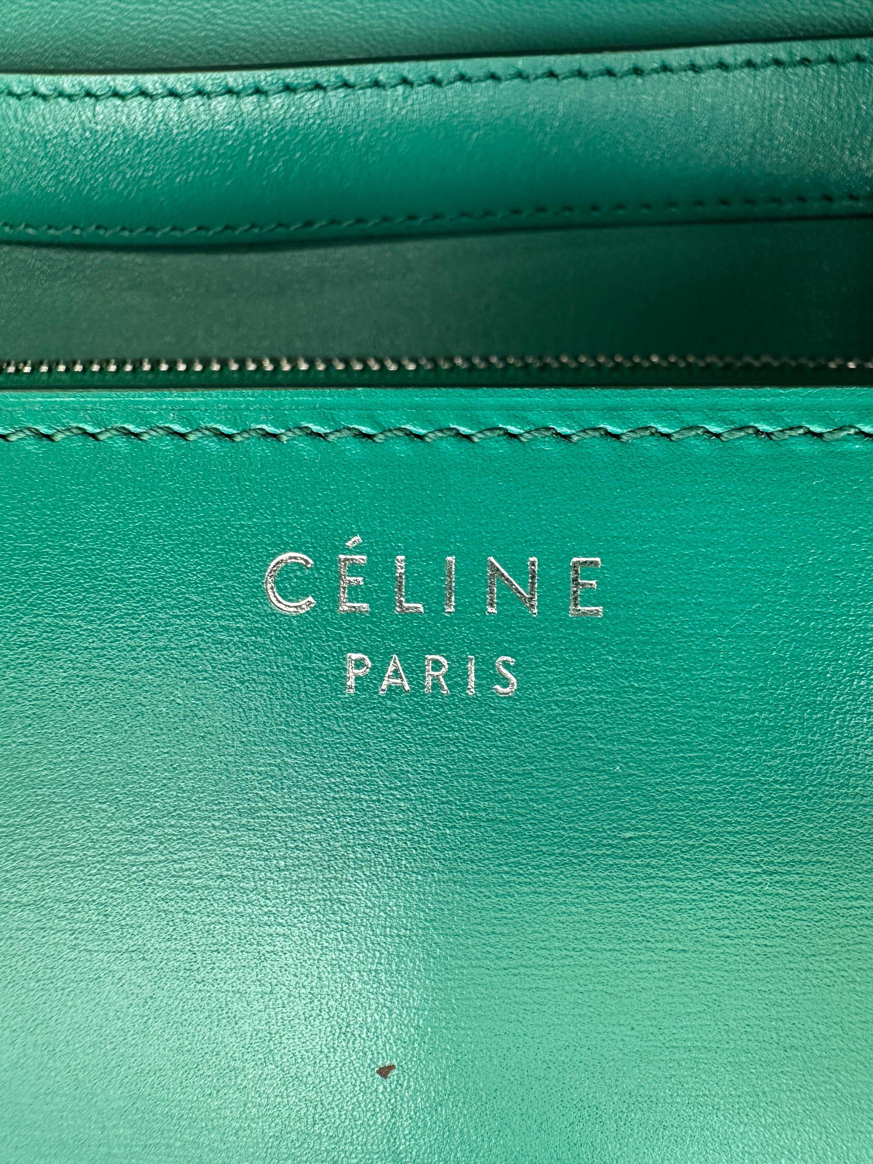 Celine Classic Box Green Leather Medium Size Shoulder Bag CE154