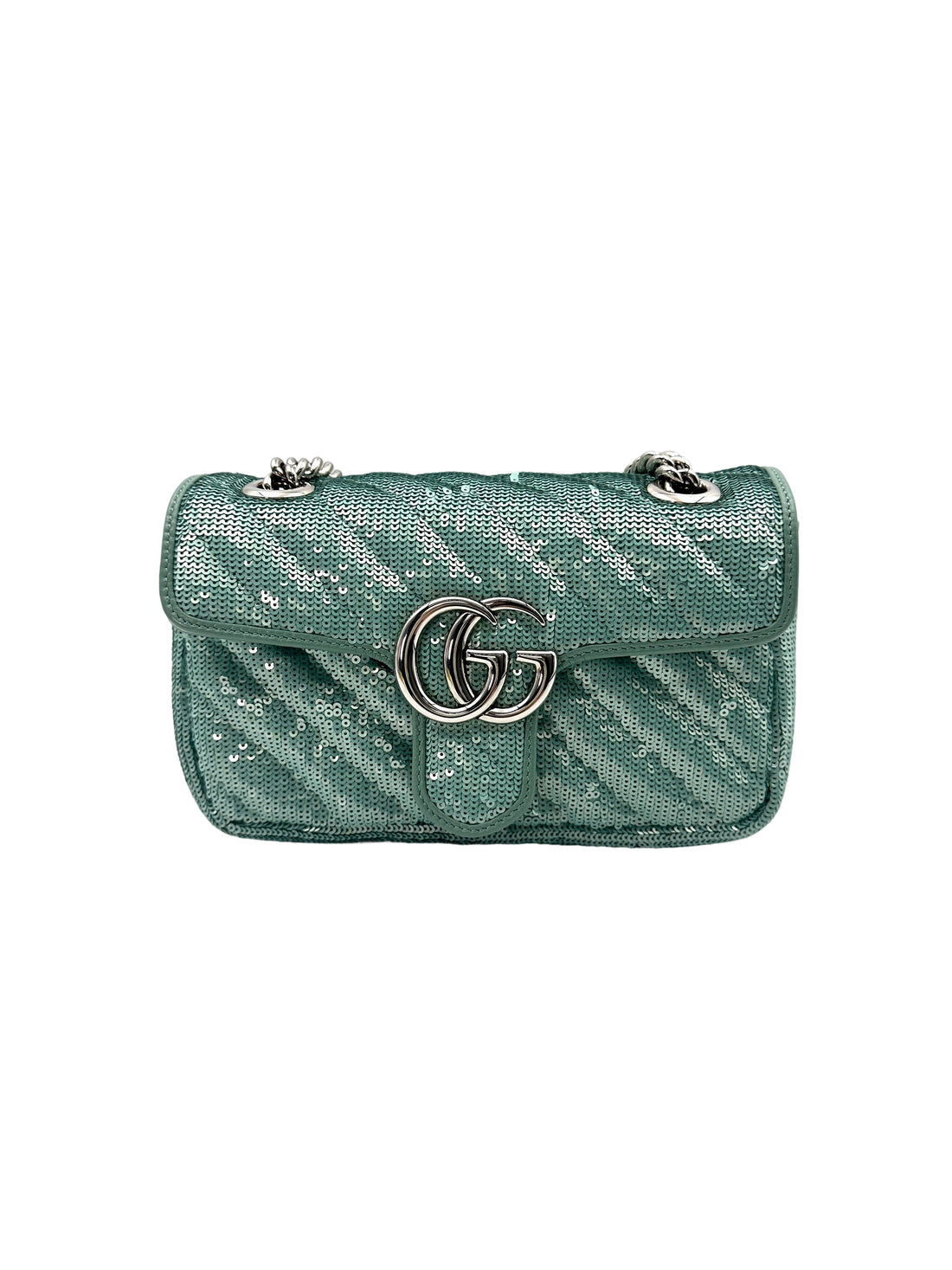 Gucci GG Marmont Green Sequin Small Size Shoulder Bag GG885