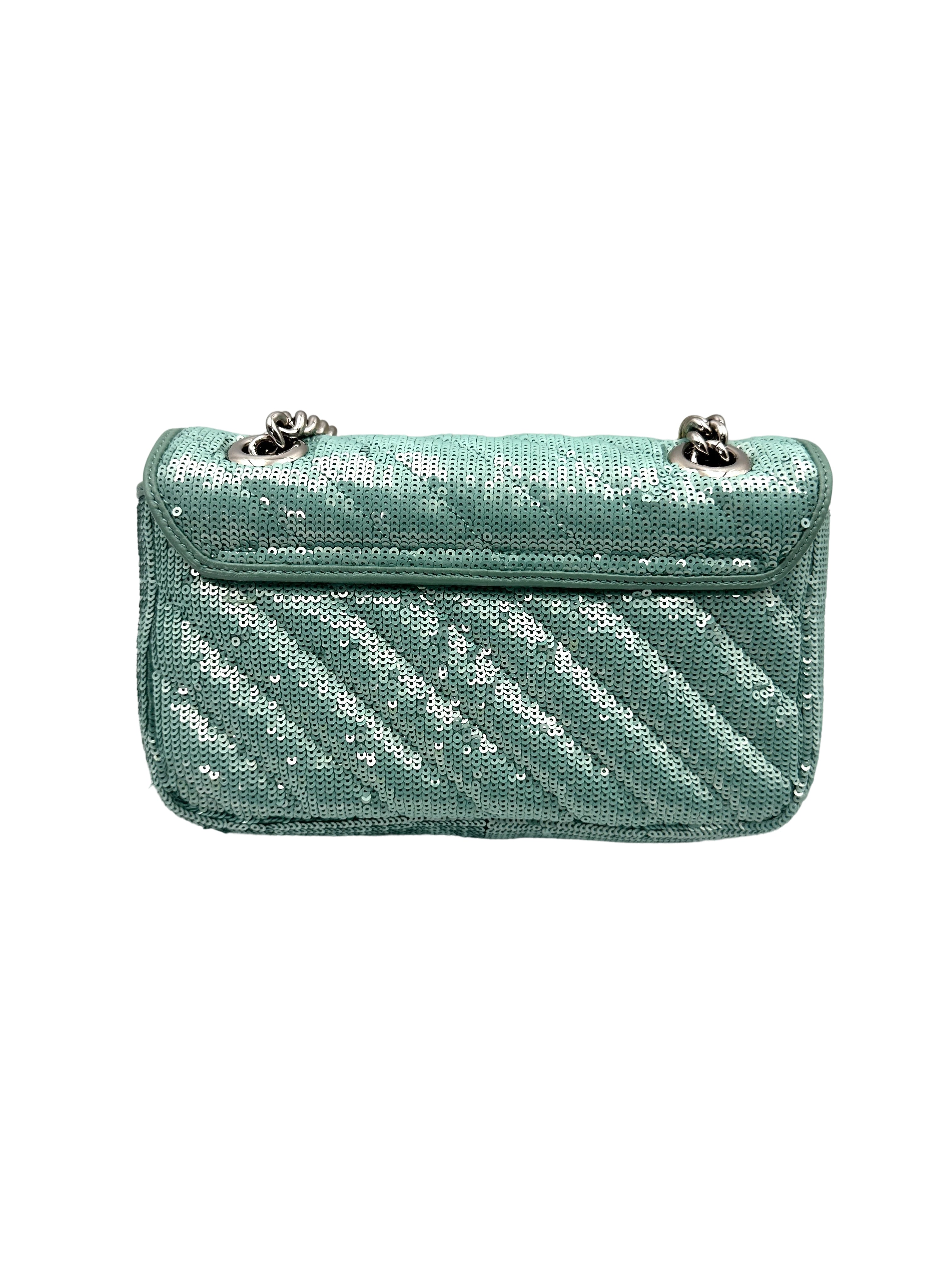 Gucci GG Marmont Green Sequin Small Size Shoulder Bag GG885