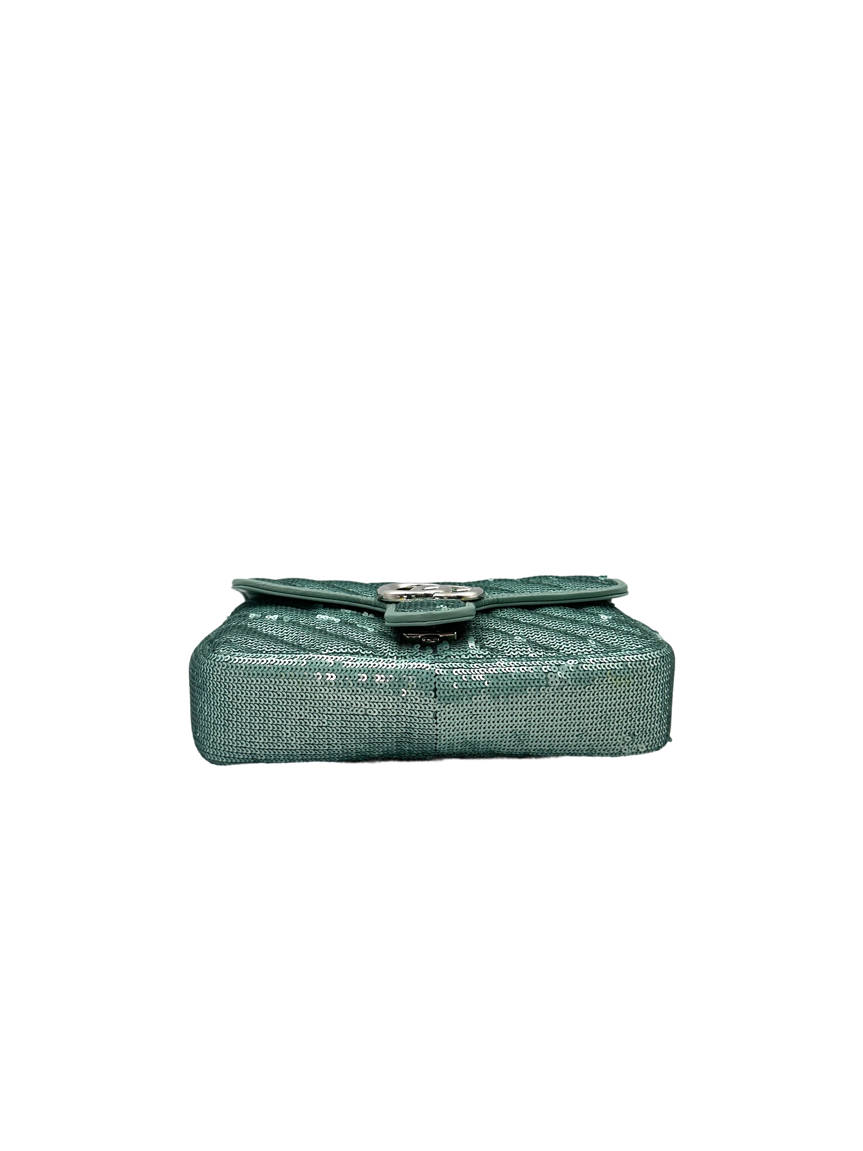 Gucci GG Marmont Green Sequin Small Size Shoulder Bag GG885