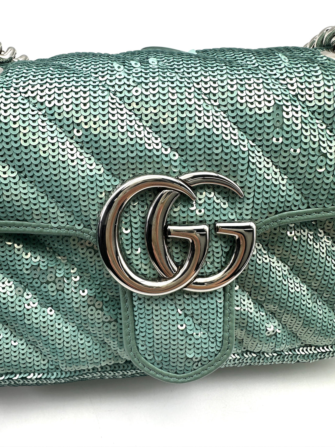 Gucci GG Marmont Green Sequin Small Size Shoulder Bag GG885