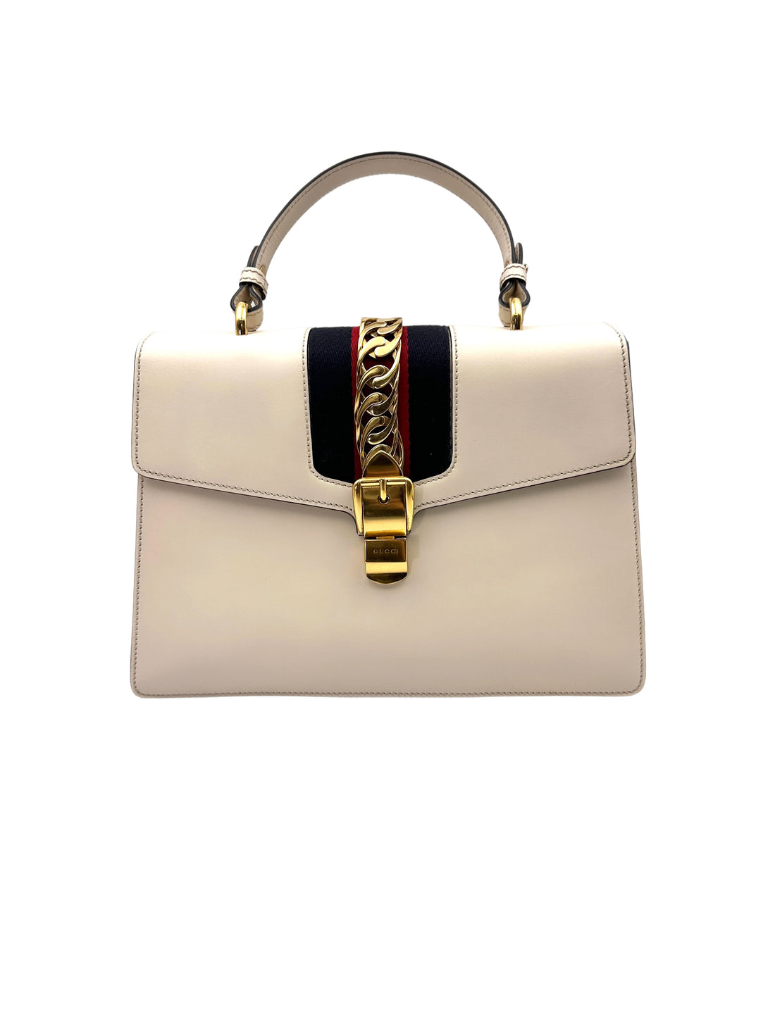 Gucci Sylvie White Leather Large Size Handle Bag GG874