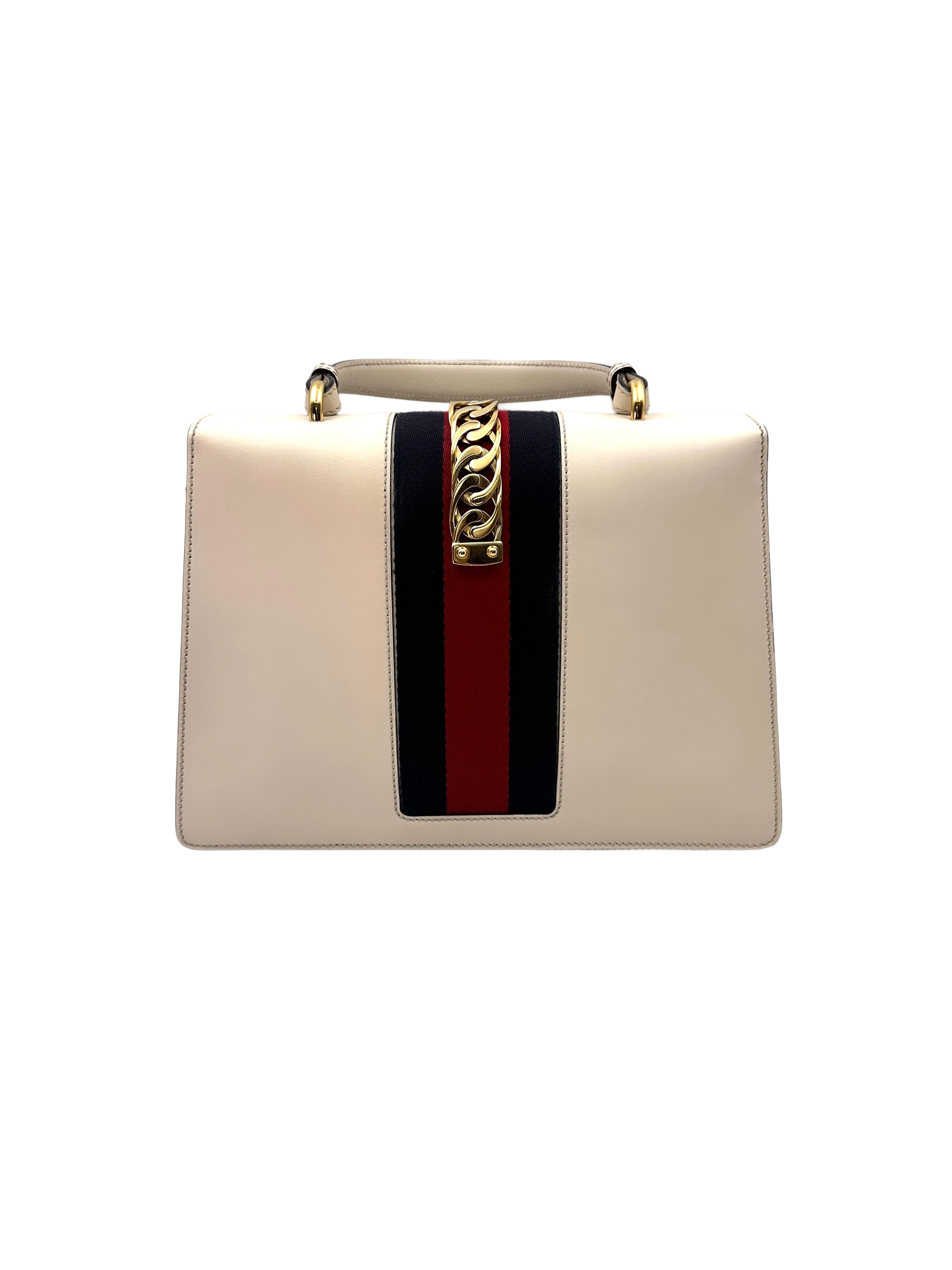 Gucci Sylvie White Leather Large Size Handle Bag GG874
