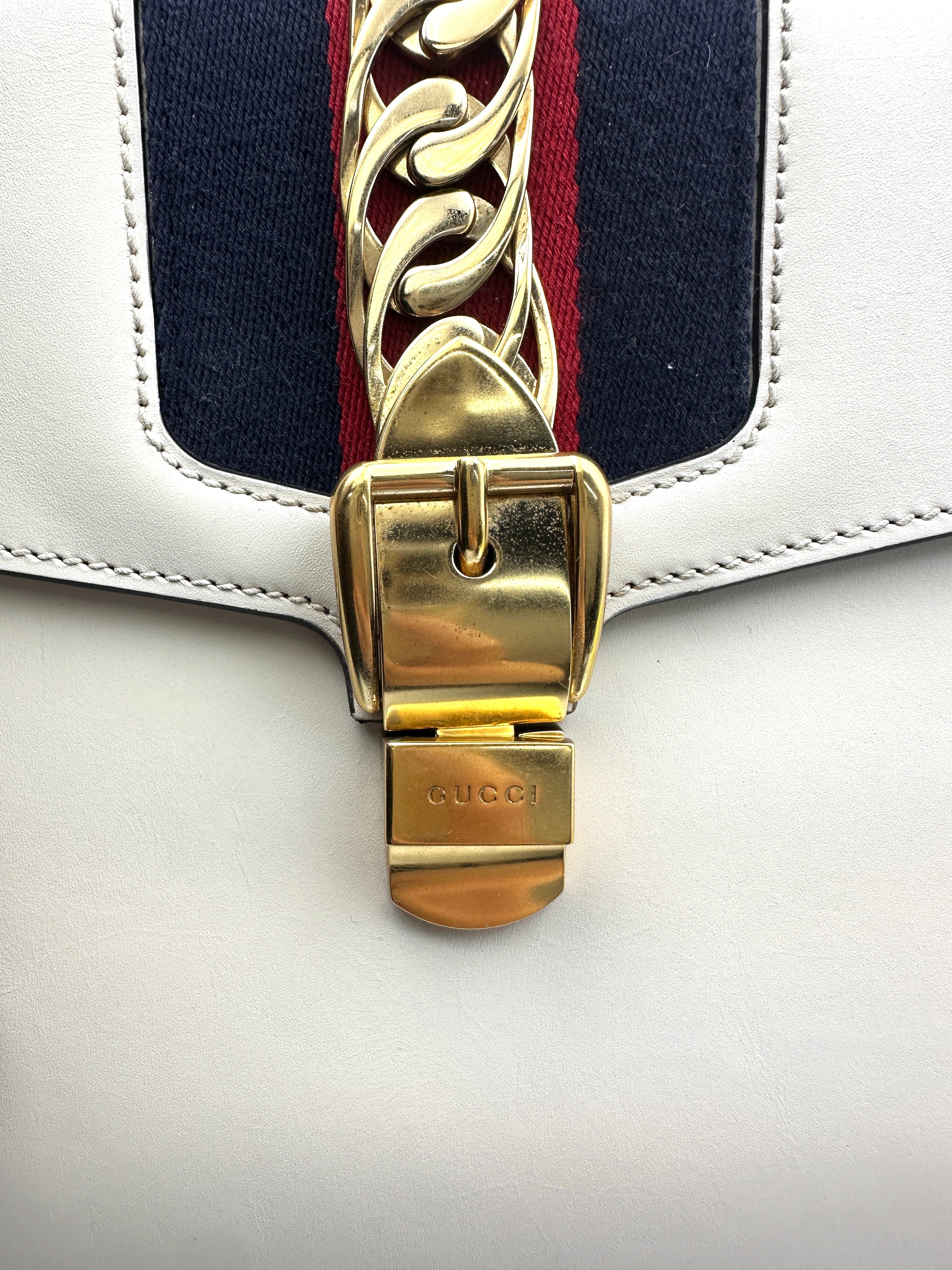Gucci Sylvie White Leather Large Size Handle Bag GG874