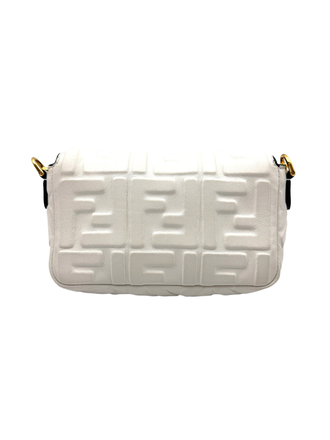 Fendi Baguette White Embossed FF Leather Shoulder Bag With Gold Hardware IRIS194