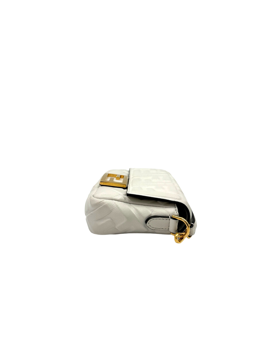Fendi Baguette White Embossed FF Leather Shoulder Bag With Gold Hardware IRIS194