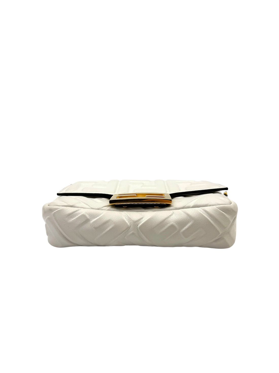 Fendi Baguette White Embossed FF Leather Shoulder Bag With Gold Hardware IRIS194