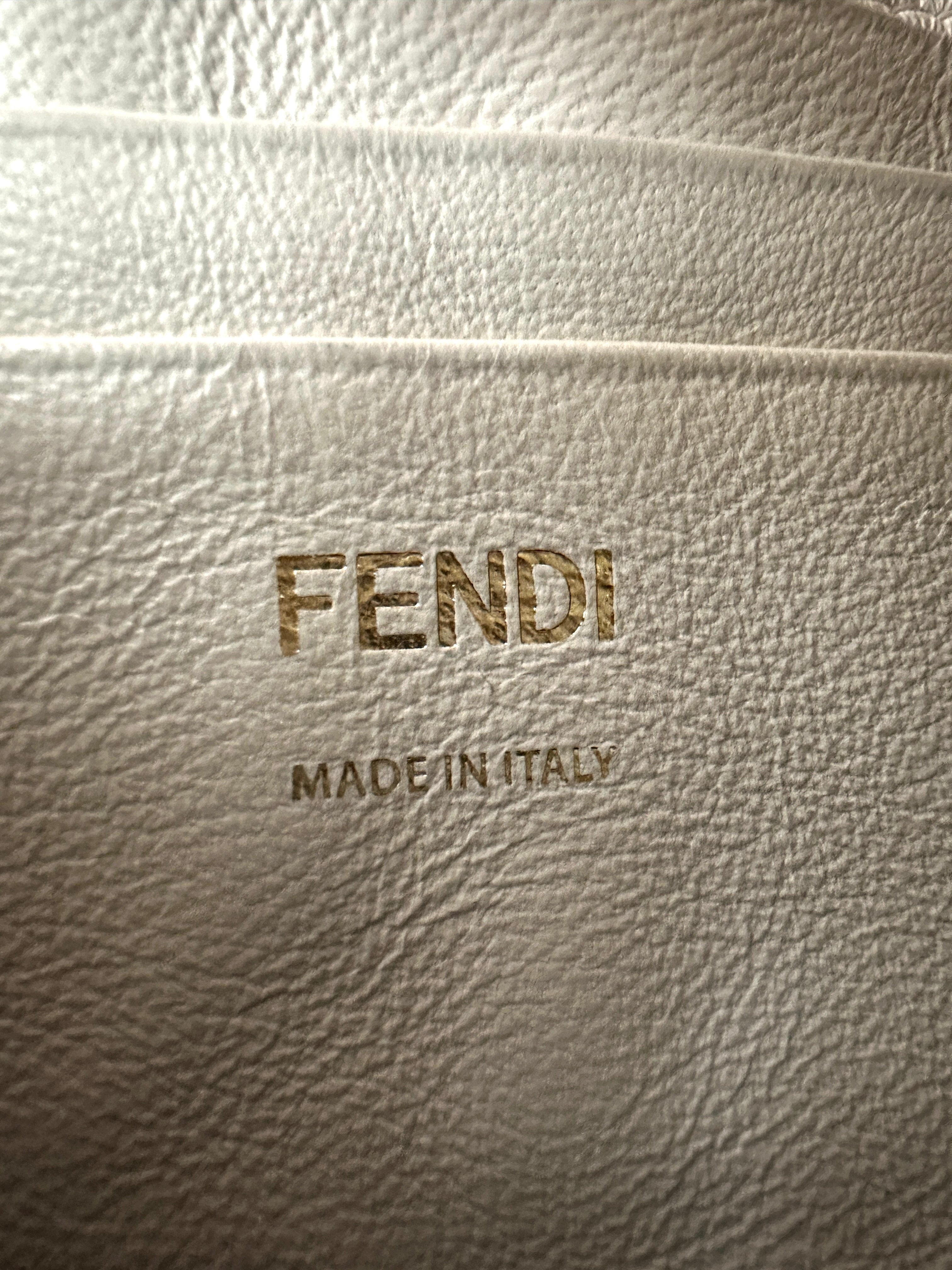 Fendi Baguette White Embossed FF Leather Shoulder Bag With Gold Hardware IRIS194