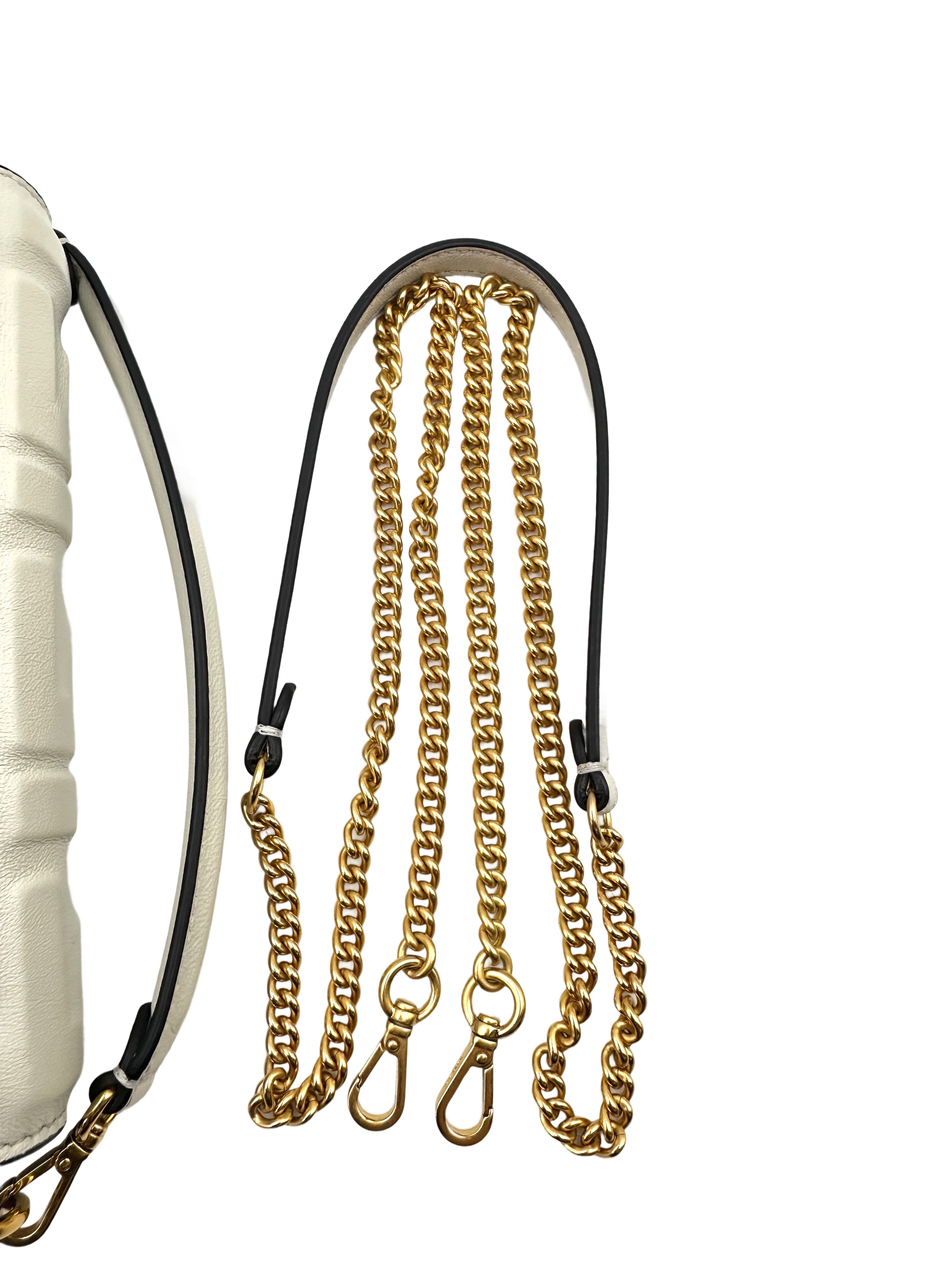 Fendi Baguette White Embossed FF Leather Shoulder Bag With Gold Hardware IRIS194