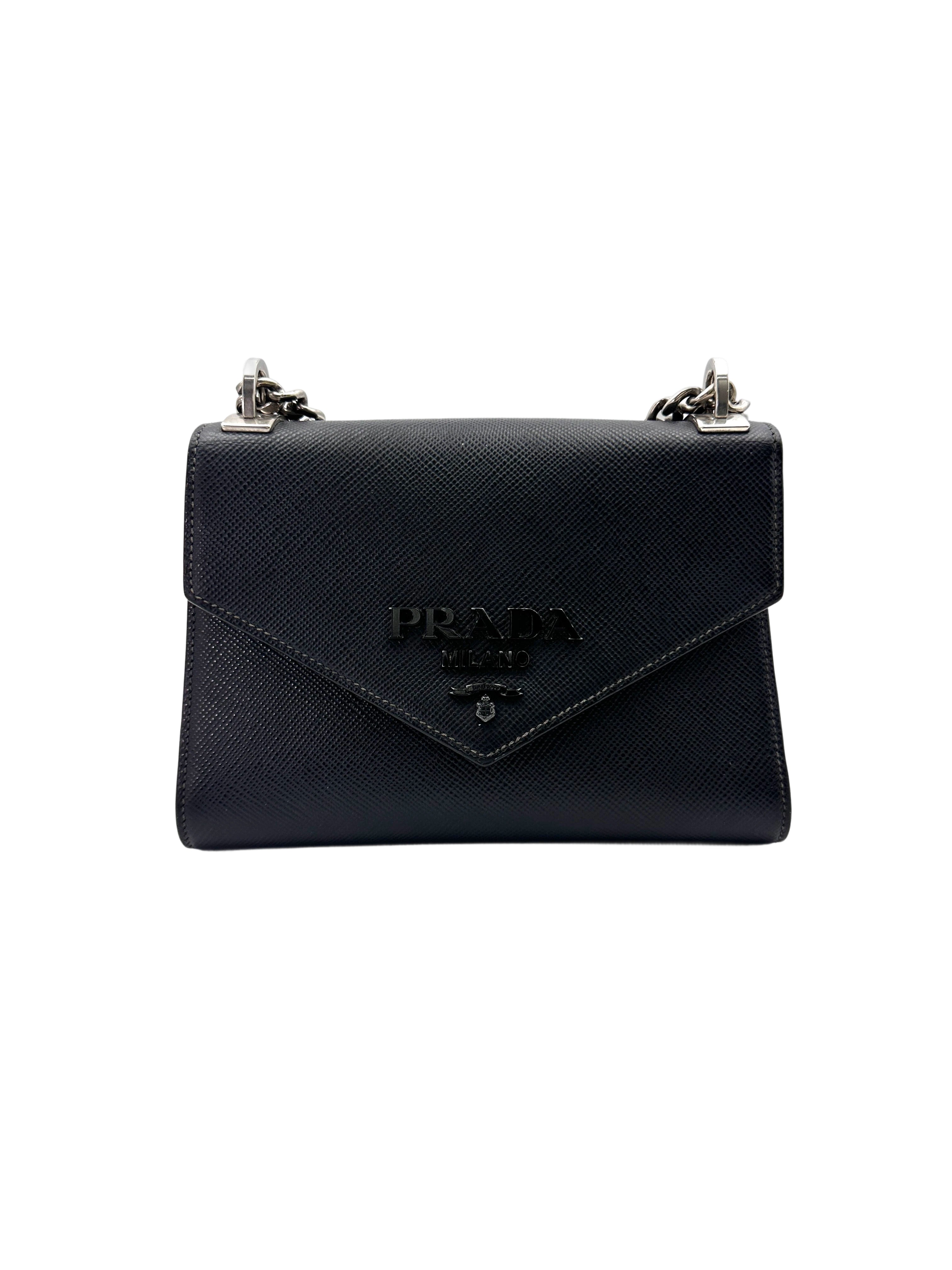 Prada Monochrome Black Saffiano Lux Wallet On Chain PR292