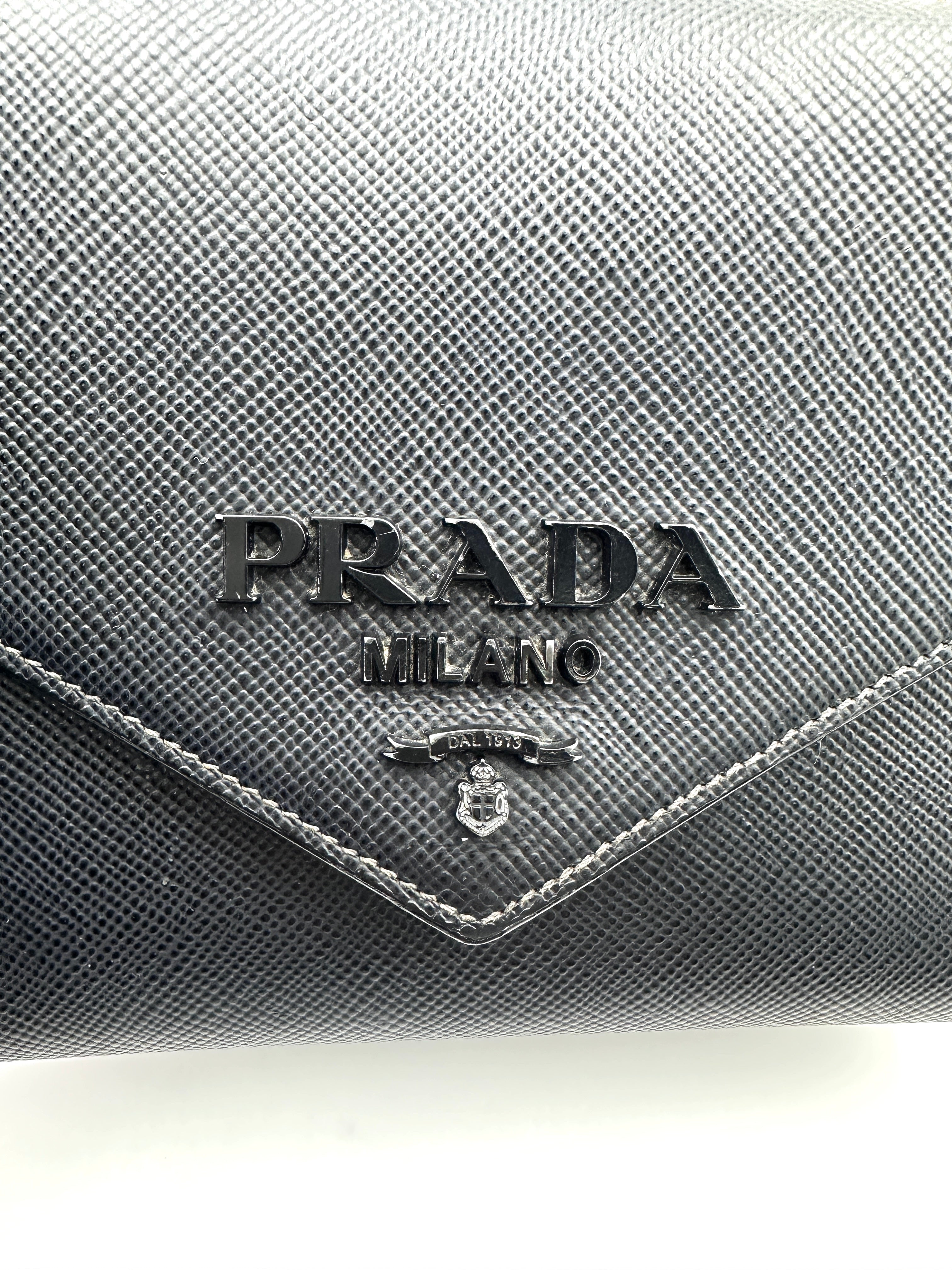Prada Monochrome Black Saffiano Lux Wallet On Chain PR292