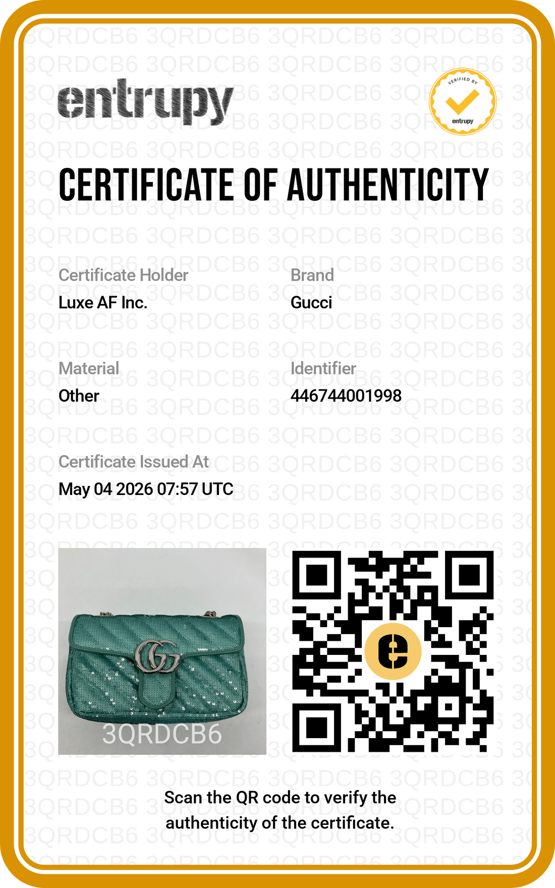 Gucci GG Marmont Green Sequin Small Size Shoulder Bag GG885