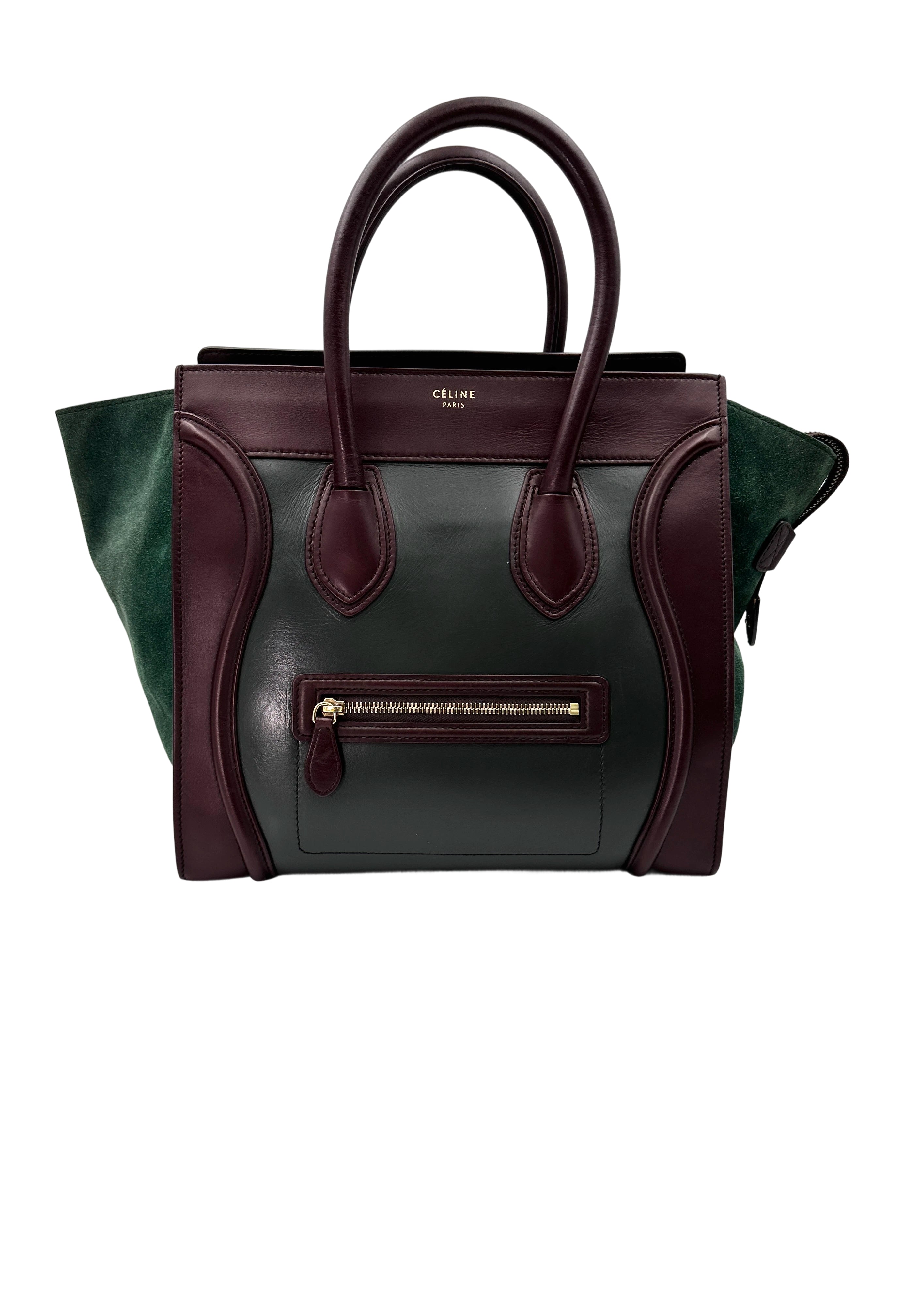 Celine Luggage Green Leather Large Size Handle Bag CE155