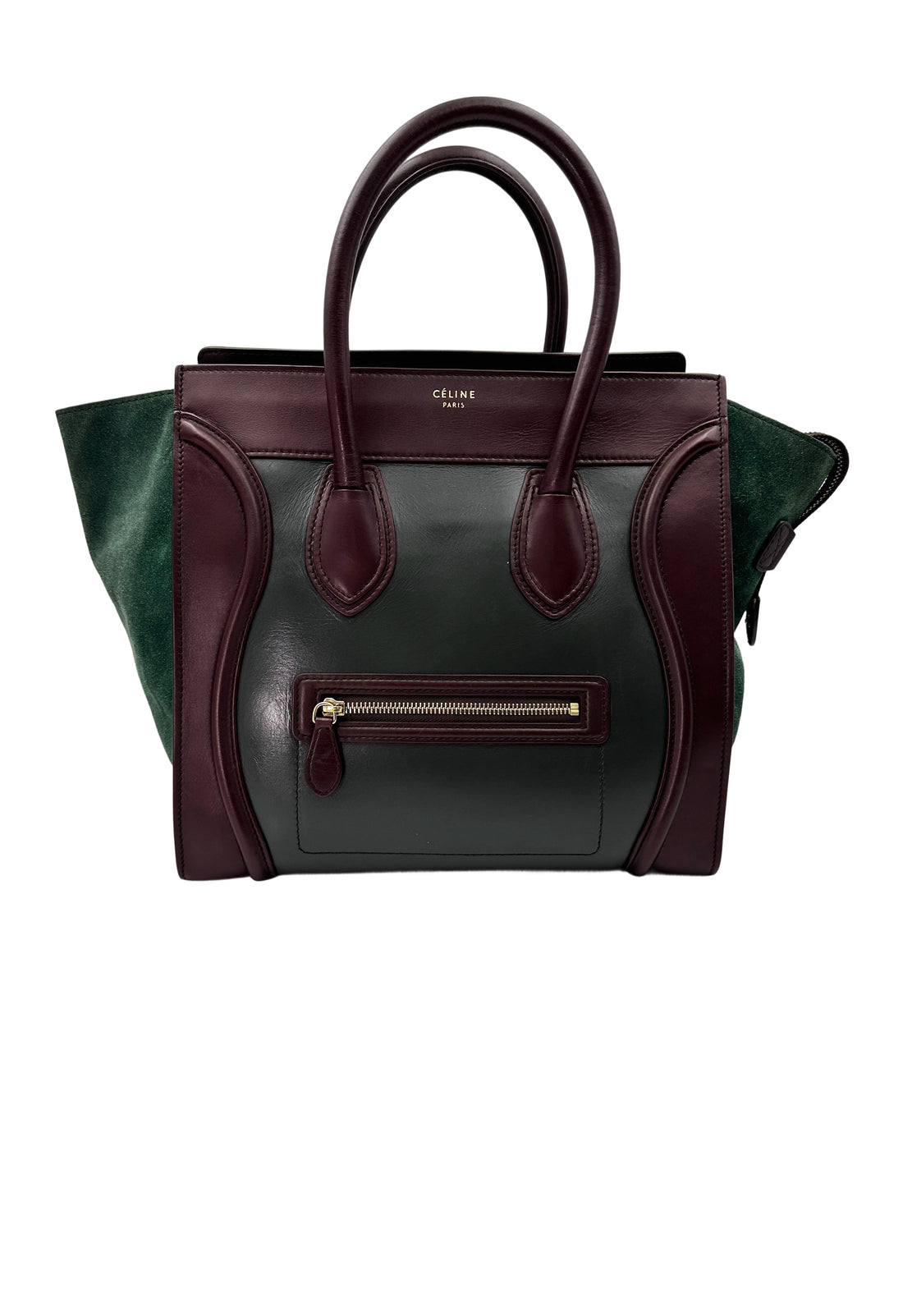 Celine Luggage Green Leather Large Size Handle Bag CE155