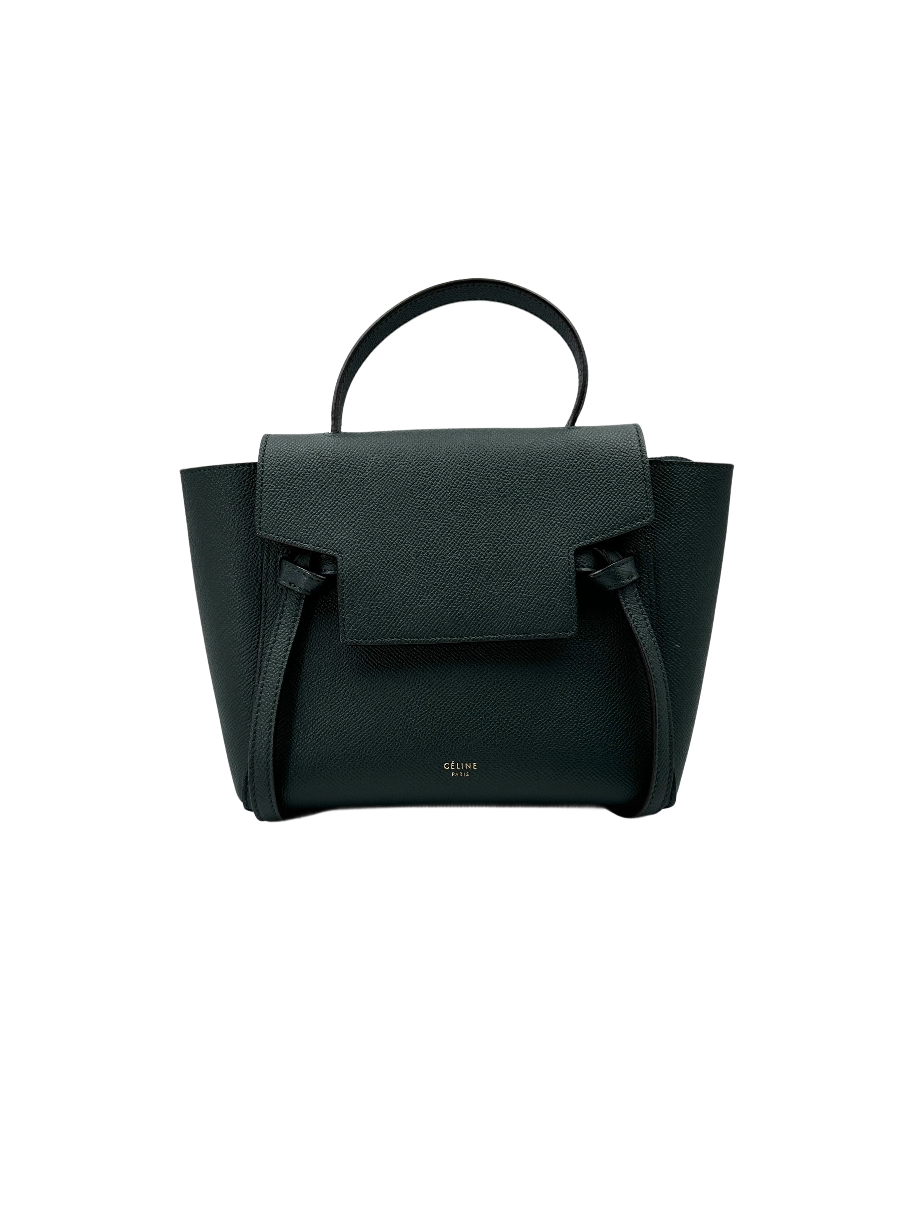 Celine Dark Green Leather Belt Handle Bag CE156