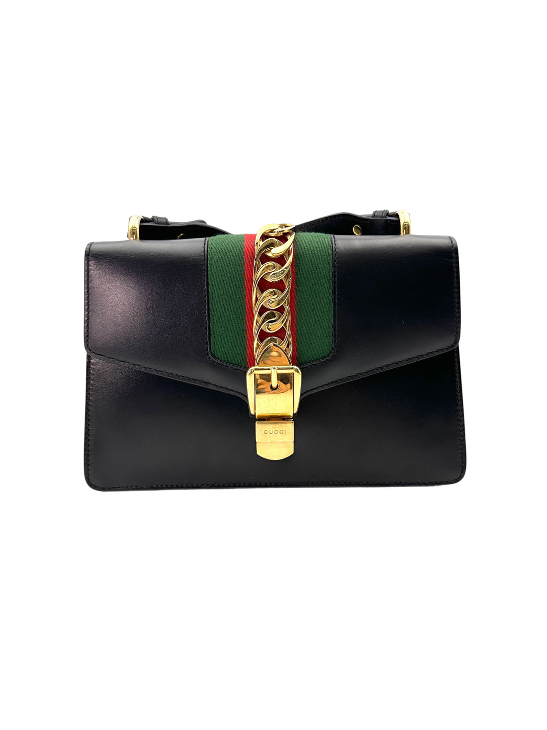 Gucci Sylvie Black Leather Handle Bag GG877