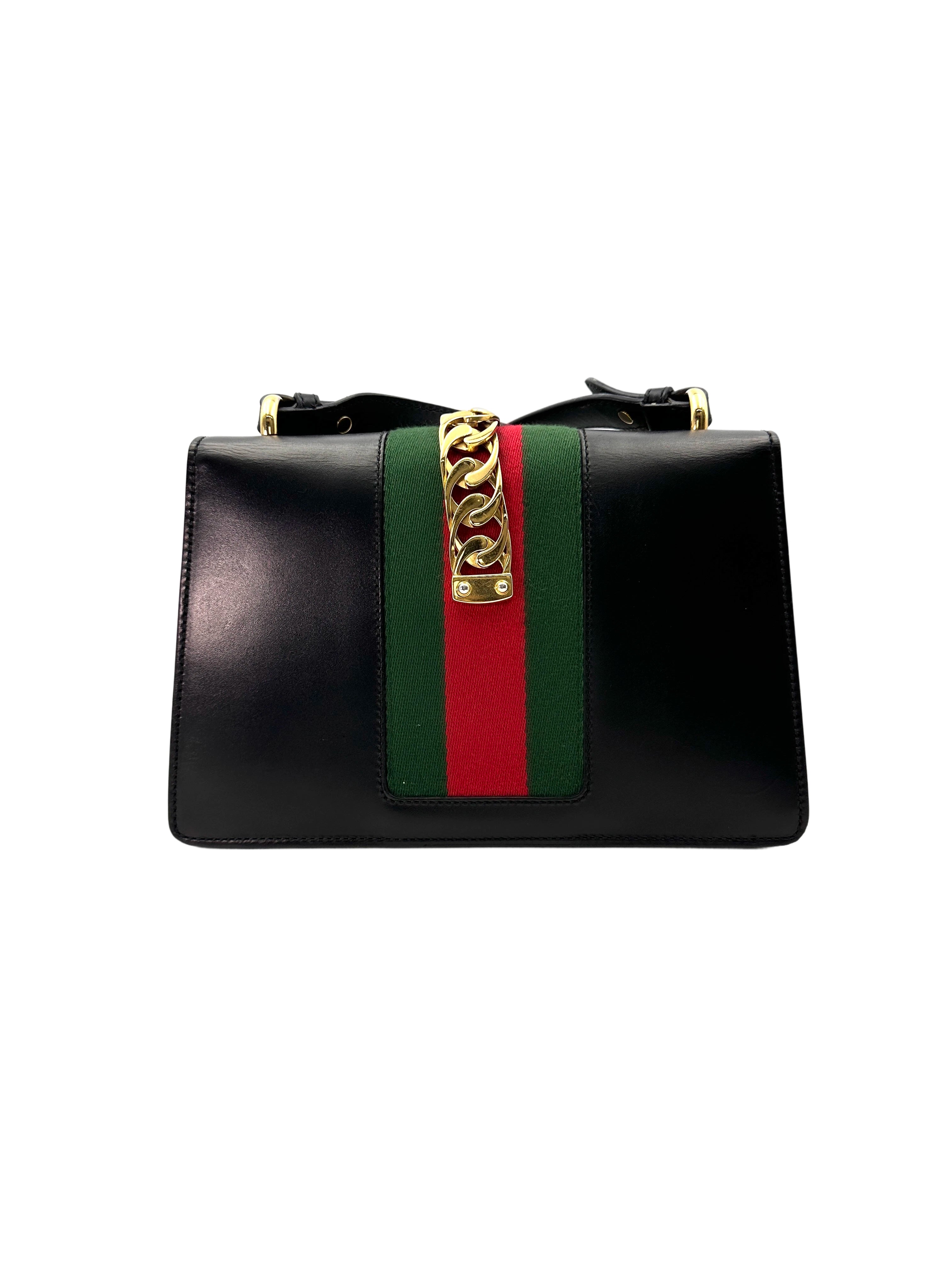 Gucci Sylvie Black Leather Handle Bag GG877
