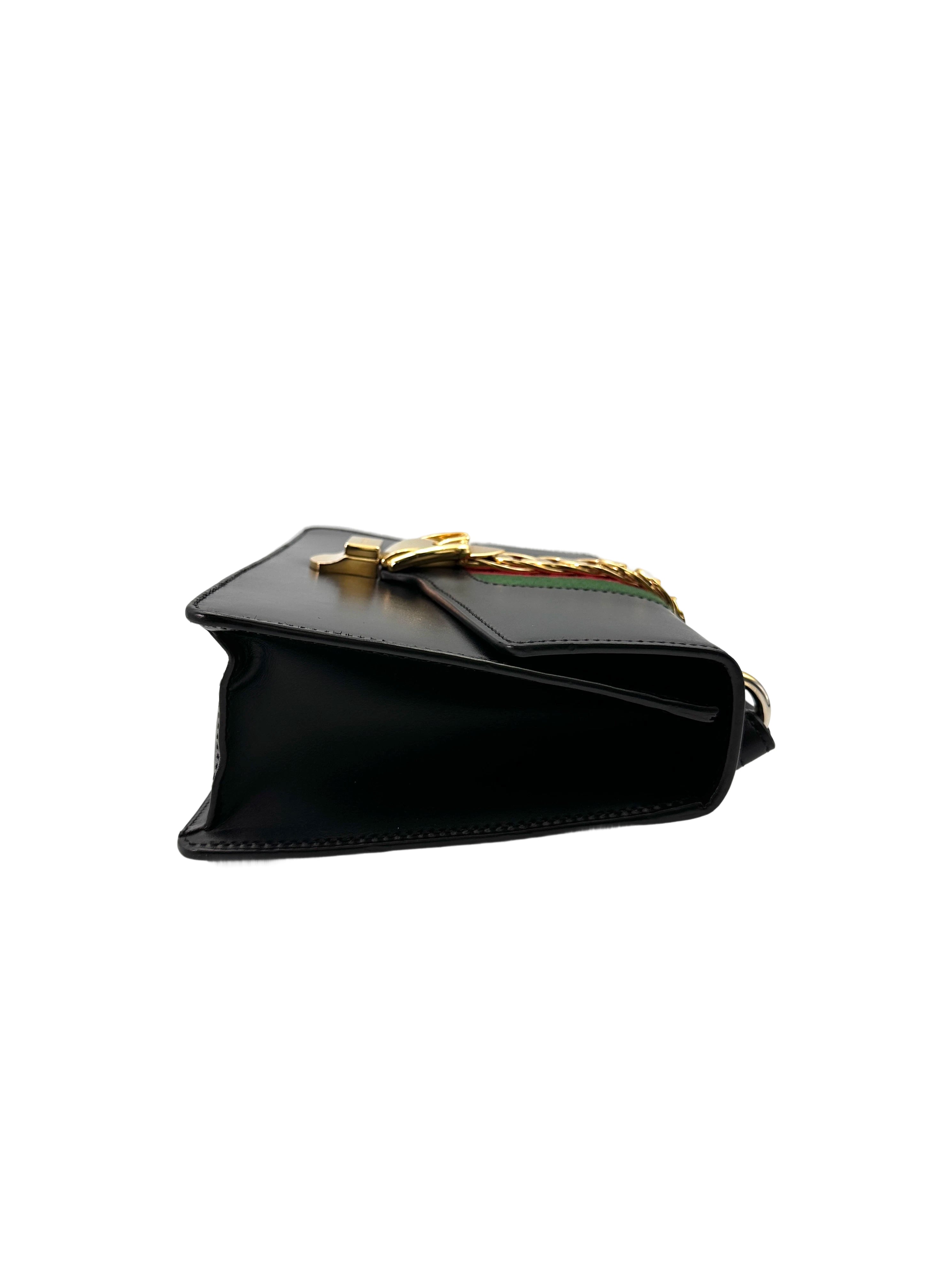 Gucci Sylvie Black Leather Handle Bag GG877