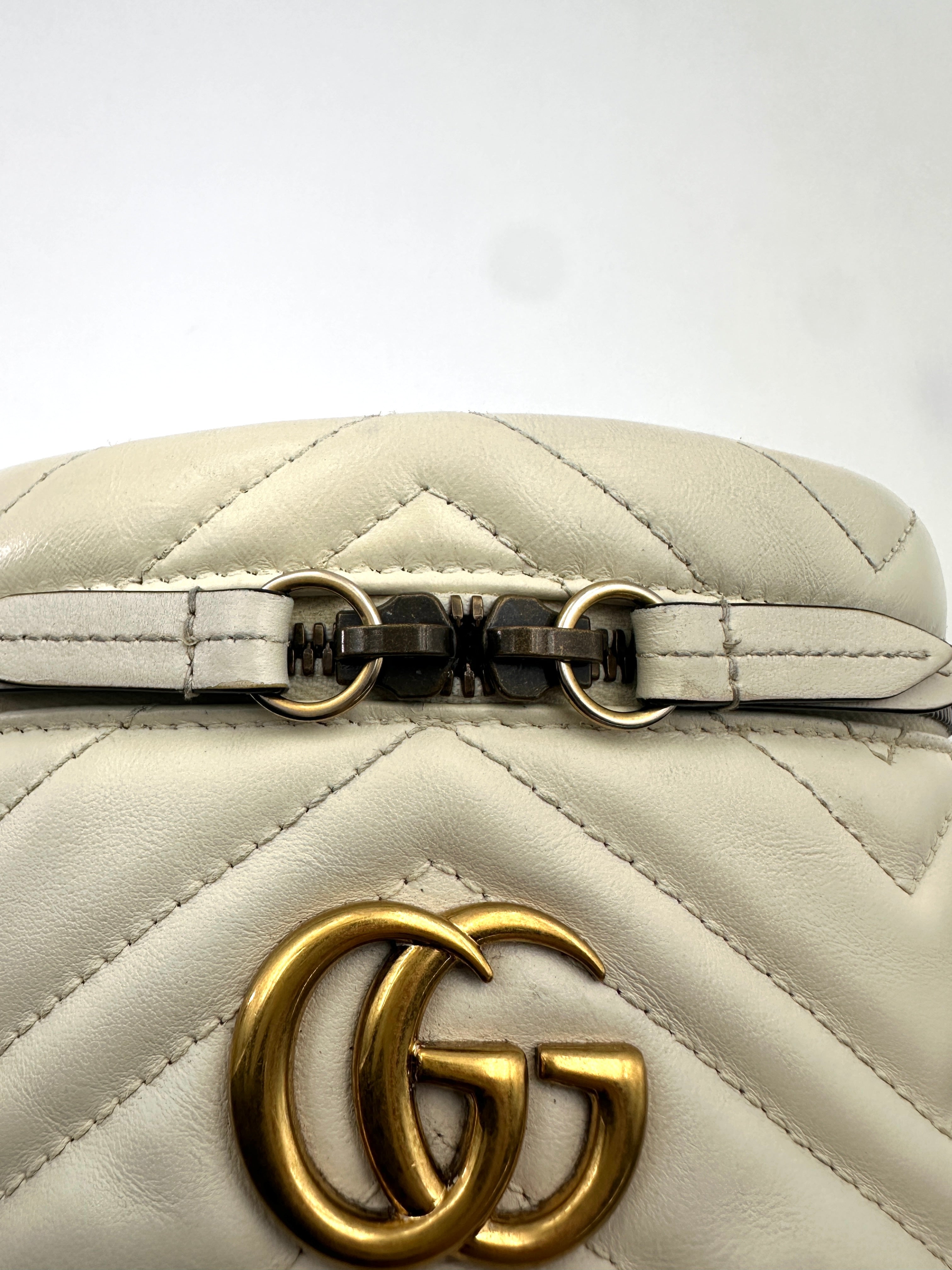 Gucci GG Marmont White Chevron Quilted Leather Backpack GG893