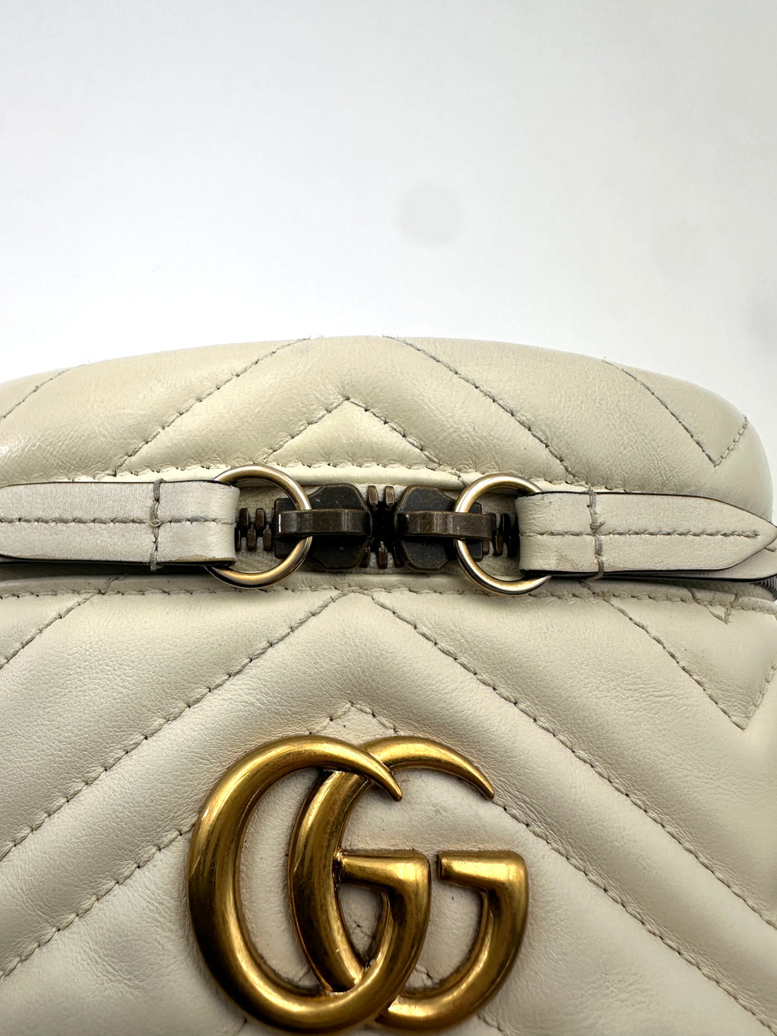 Gucci GG Marmont White Chevron Quilted Leather Backpack GG893