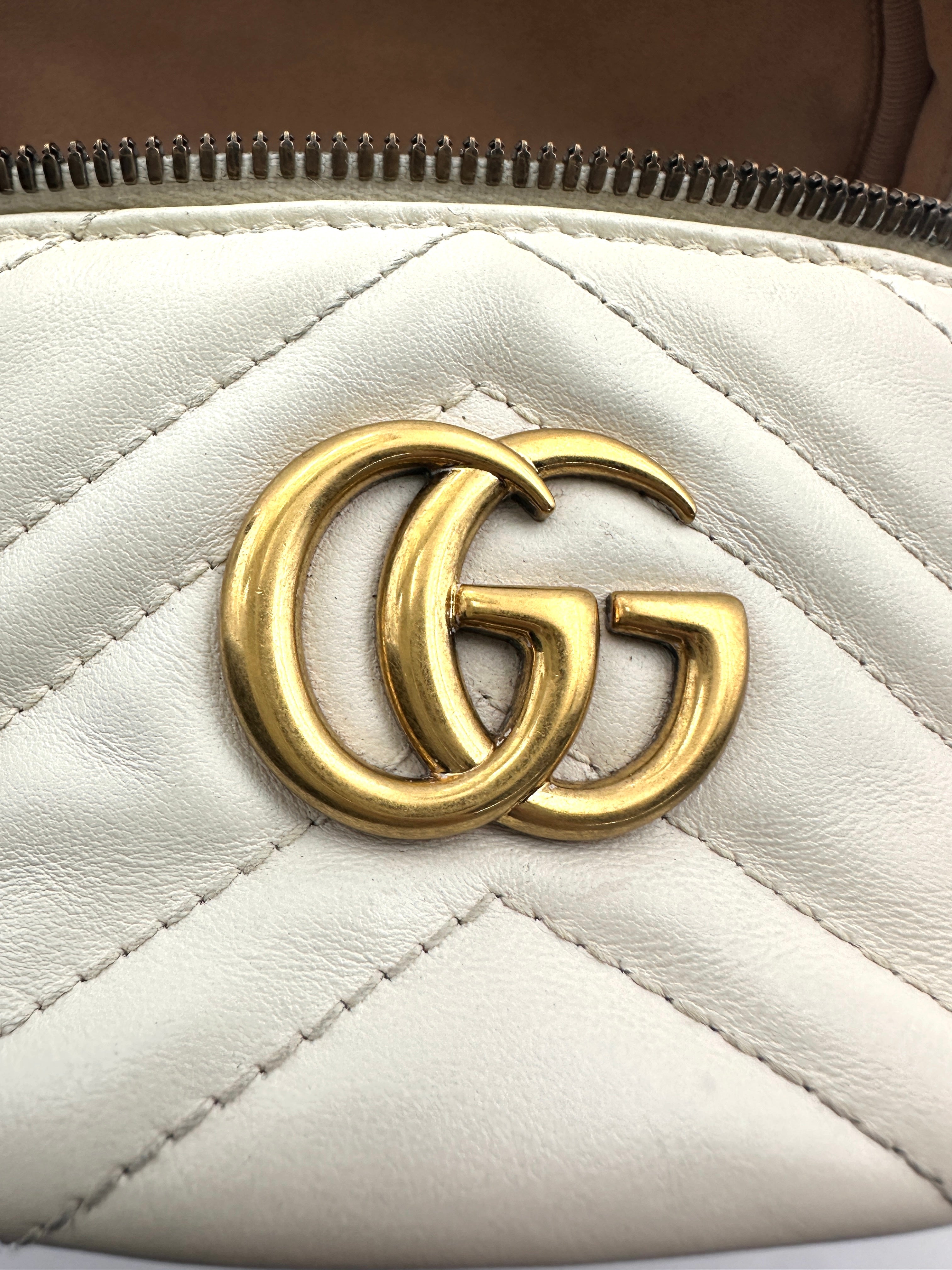 Gucci GG Marmont White Chevron Quilted Leather Backpack GG893