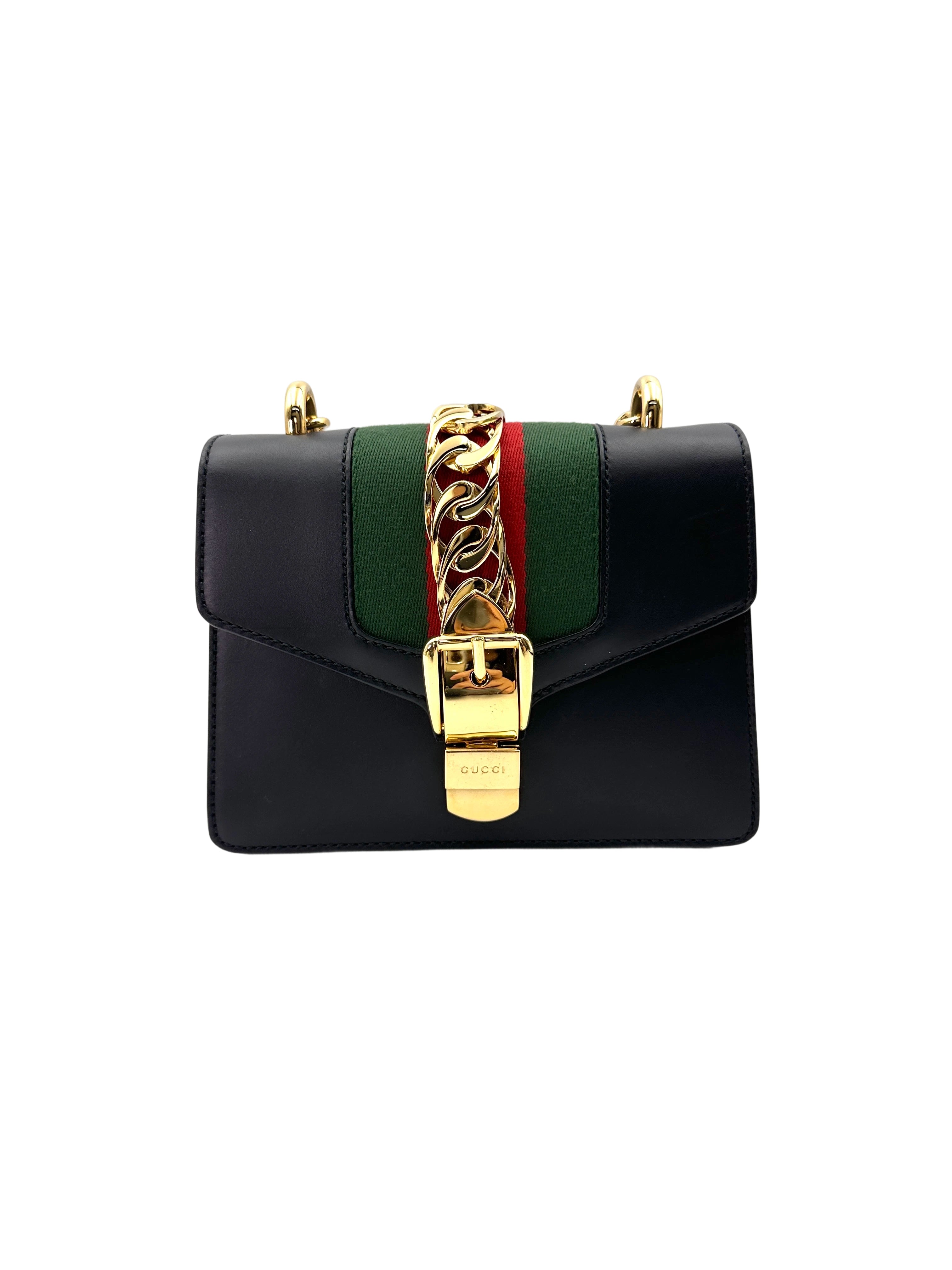 Gucci Sylvie Bee Star Black Leather Shoulder Bag GG891