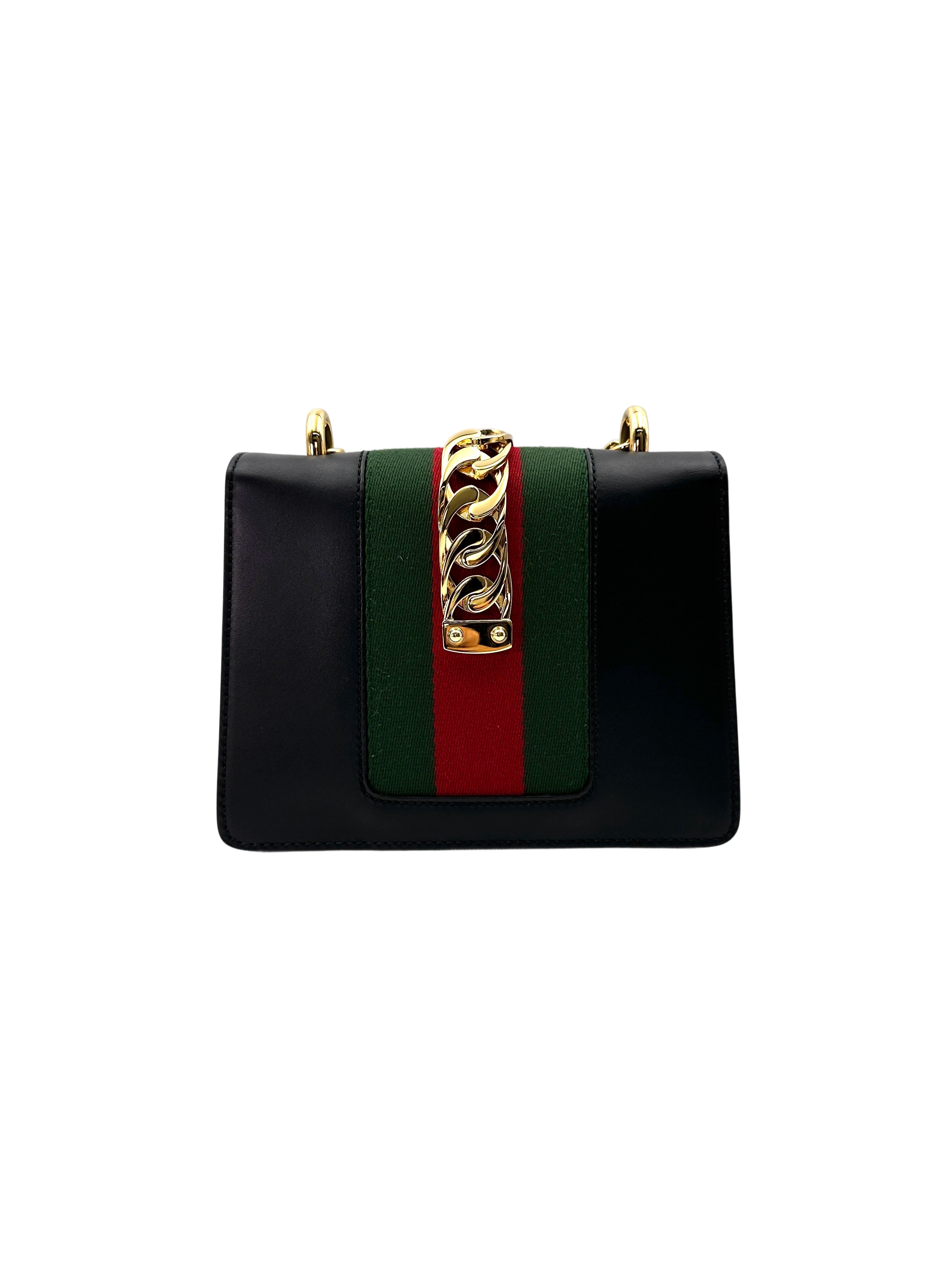 Gucci Sylvie Bee Star Black Leather Shoulder Bag GG891