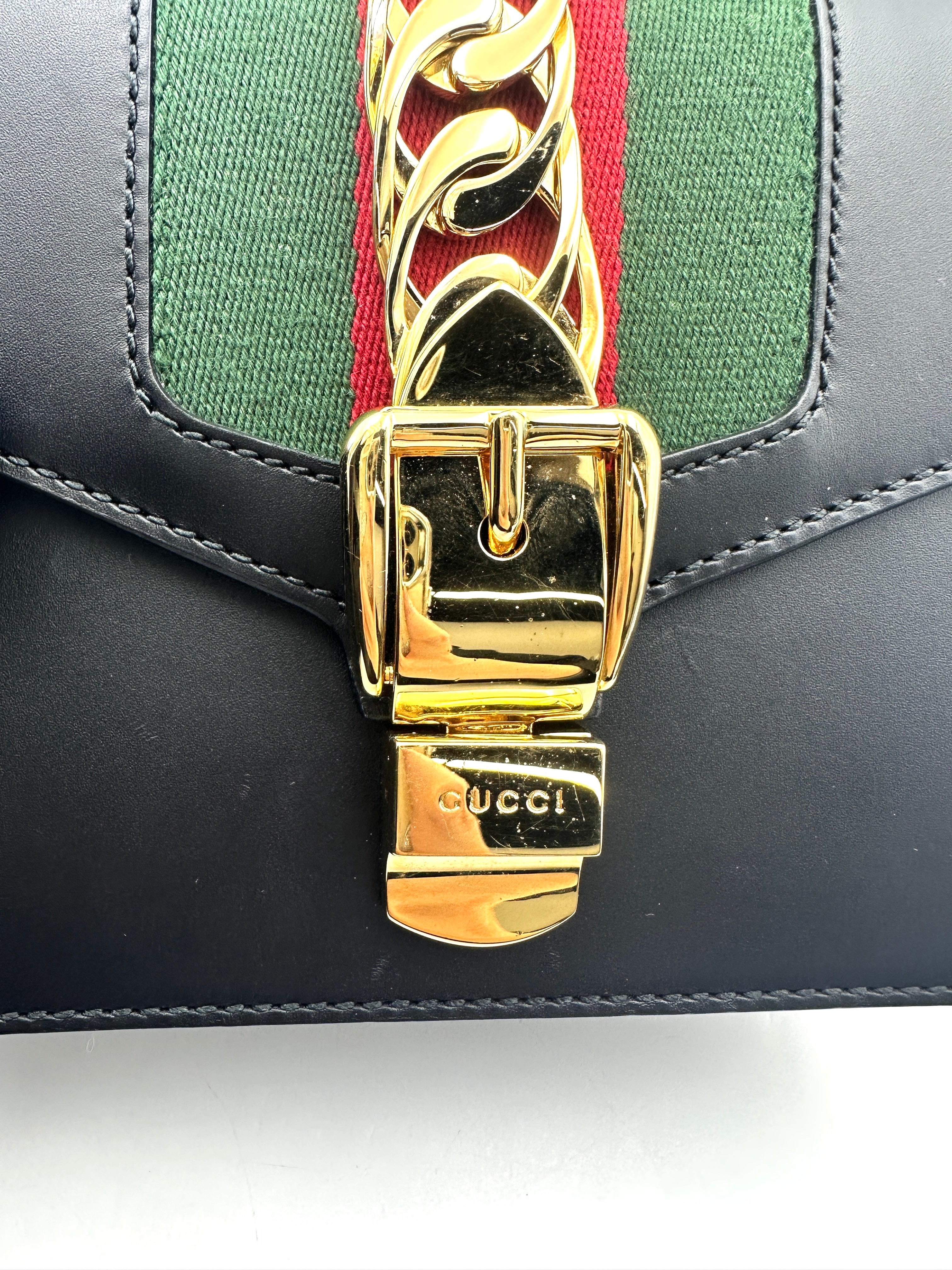 Gucci Sylvie Bee Star Black Leather Shoulder Bag GG891