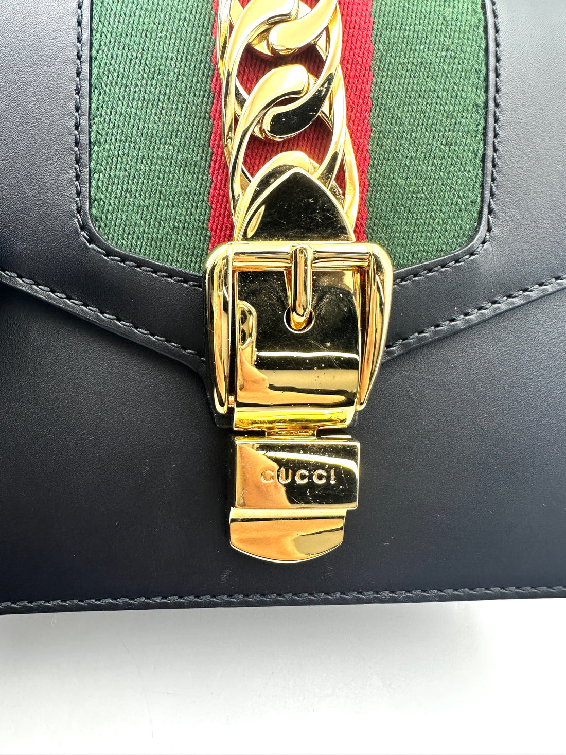 Gucci Sylvie Bee Star Black Leather Shoulder Bag GG891
