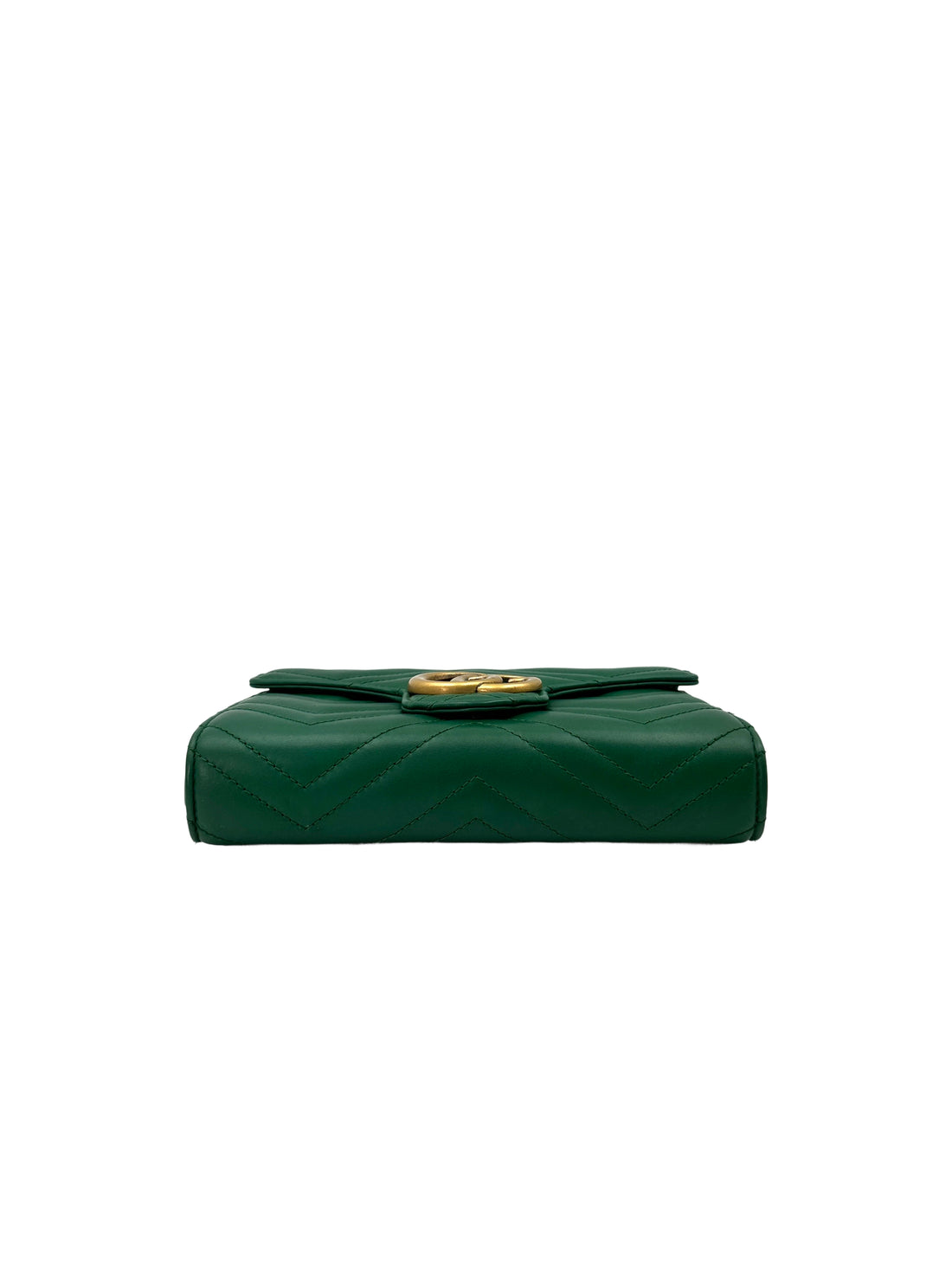 Gucci GG Marmont Green Chevron Quilted Leather Wallet On Chain GG890
