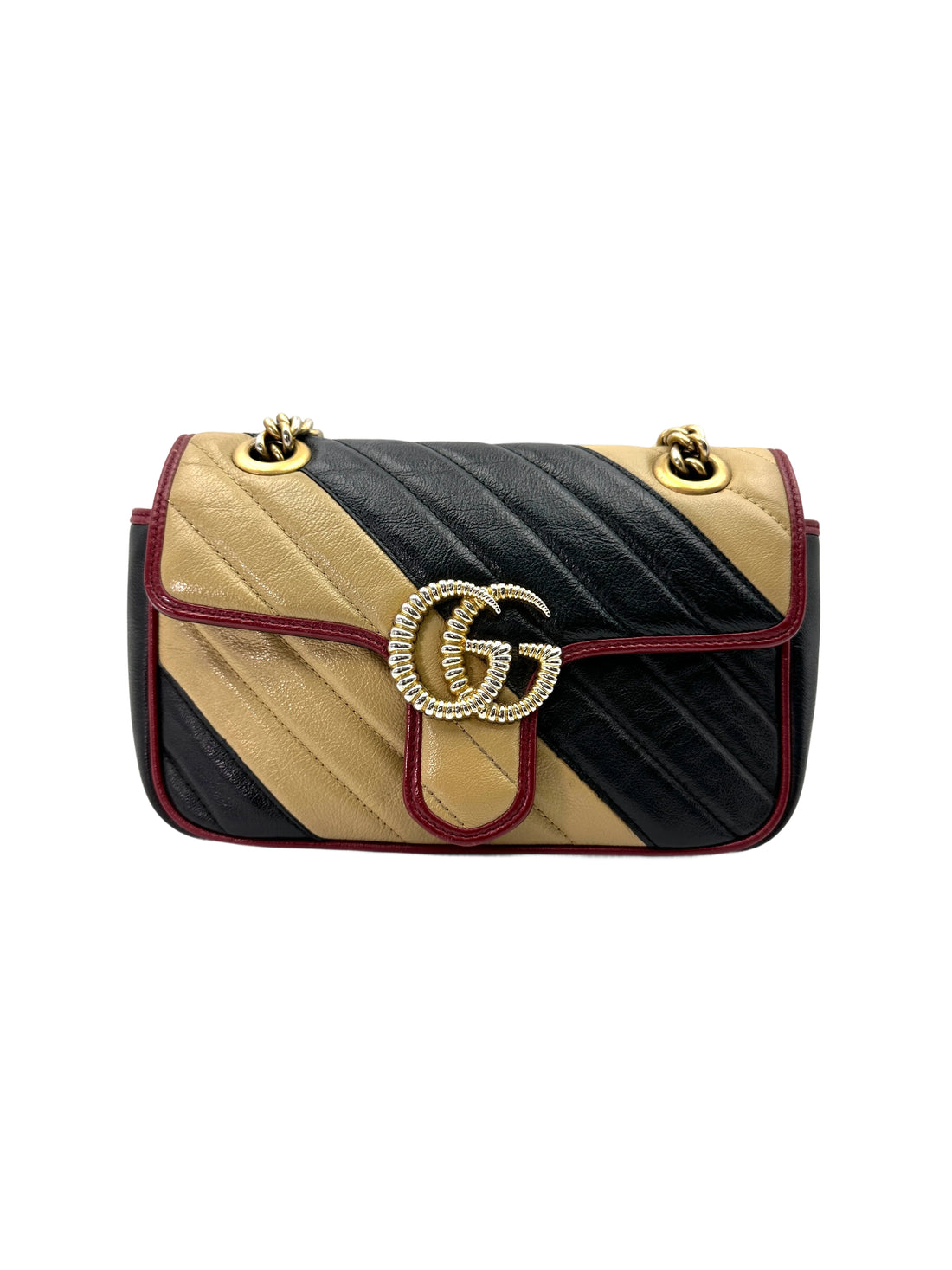 Gucci GG Marmont Beige/Black Quilted Leather Chain Shoulder Bag GG884